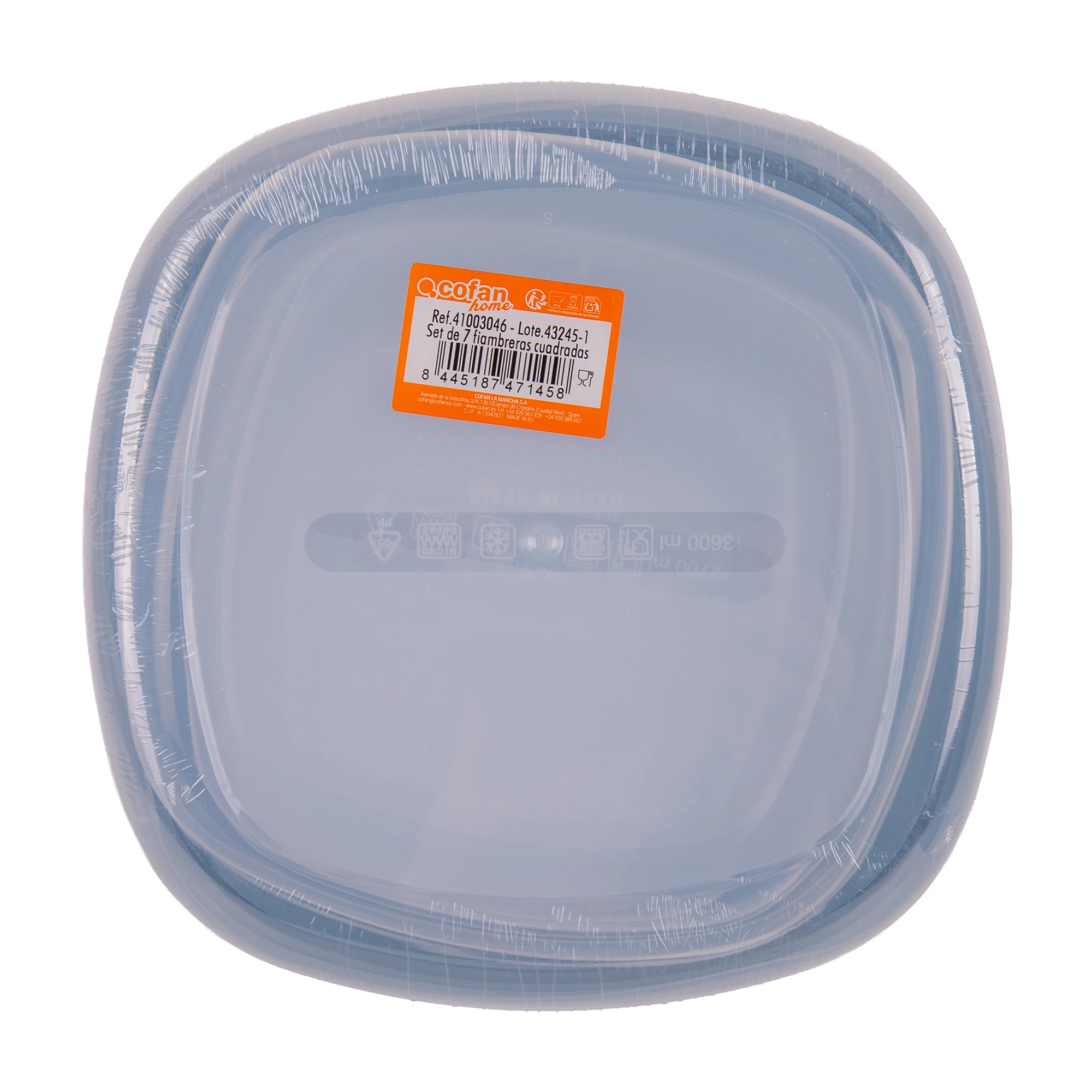 Cofan Set de 7 Contenedores Cuadrados Herméticos 220-3600 ml, Apilables,Aptos para Microondas y Congelador, Recipiente