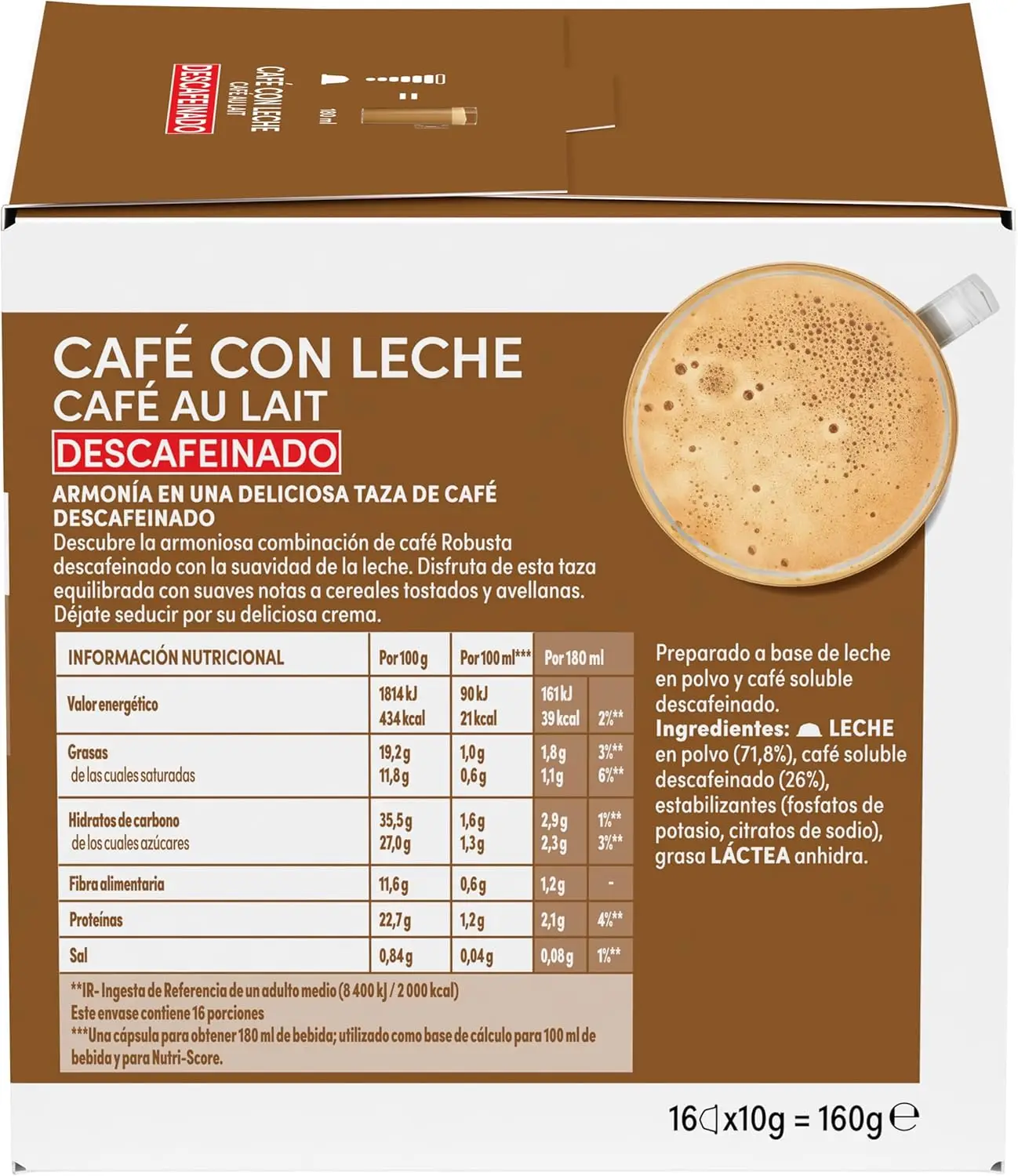 Nescafé dolce gusto decaffeinated milk coffee, (pack 3 x16) total 48 capsules