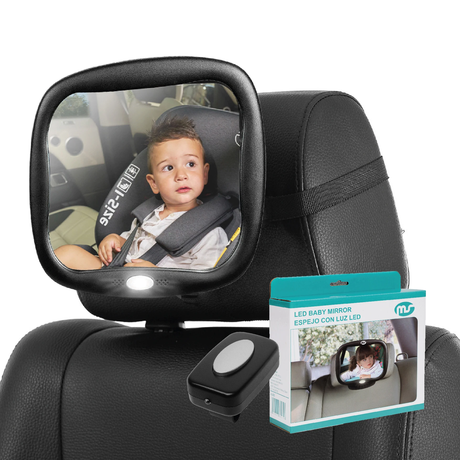 Ms Espejo retrovisor con Luz (mando a distancia) -  Universal y estable - Retrovisor para ver al bebé en el coche