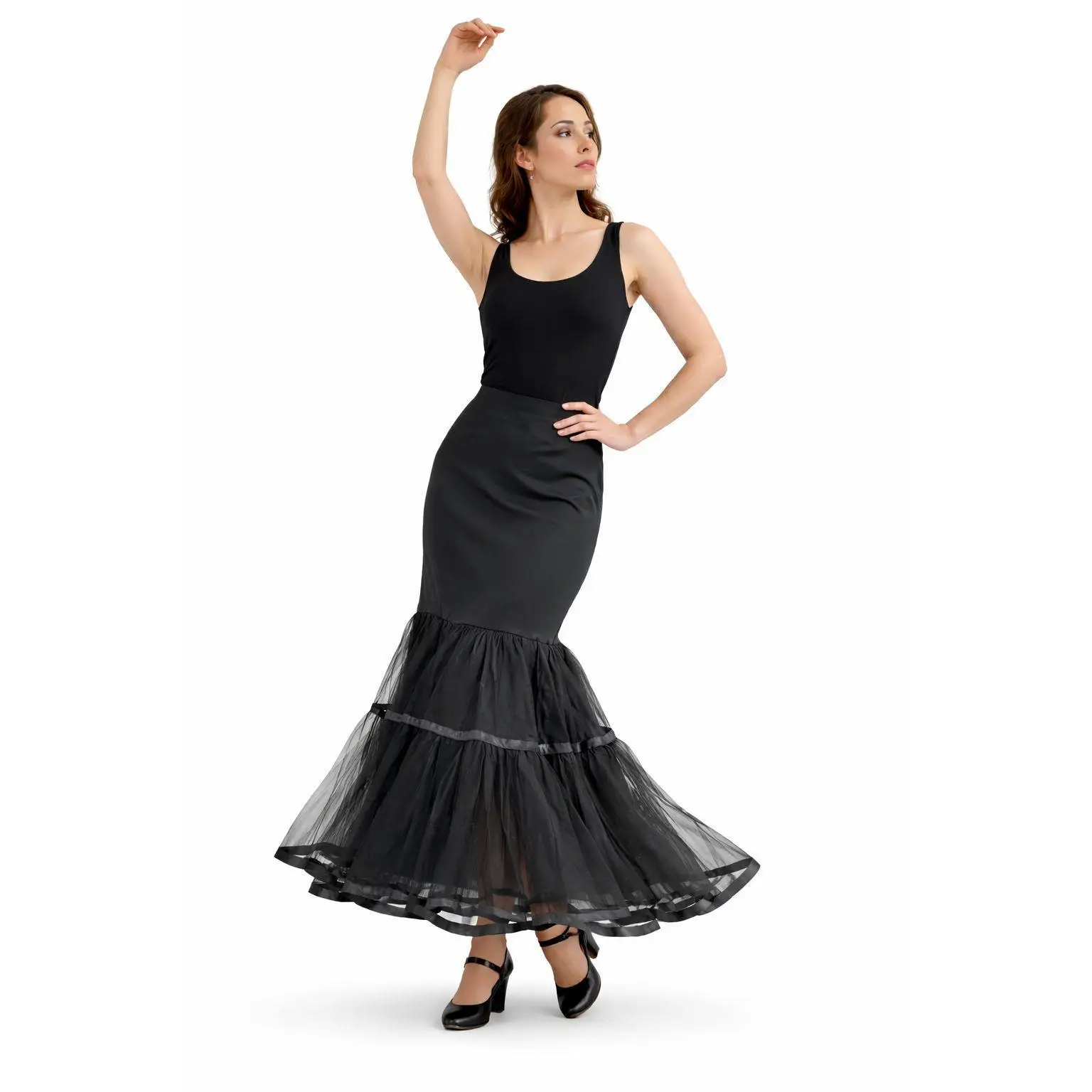 Falda Cancán Flamenco Negra Mujer – Enagua con Volantes de Tul, Efecto Volumen para Vestido Flamenco