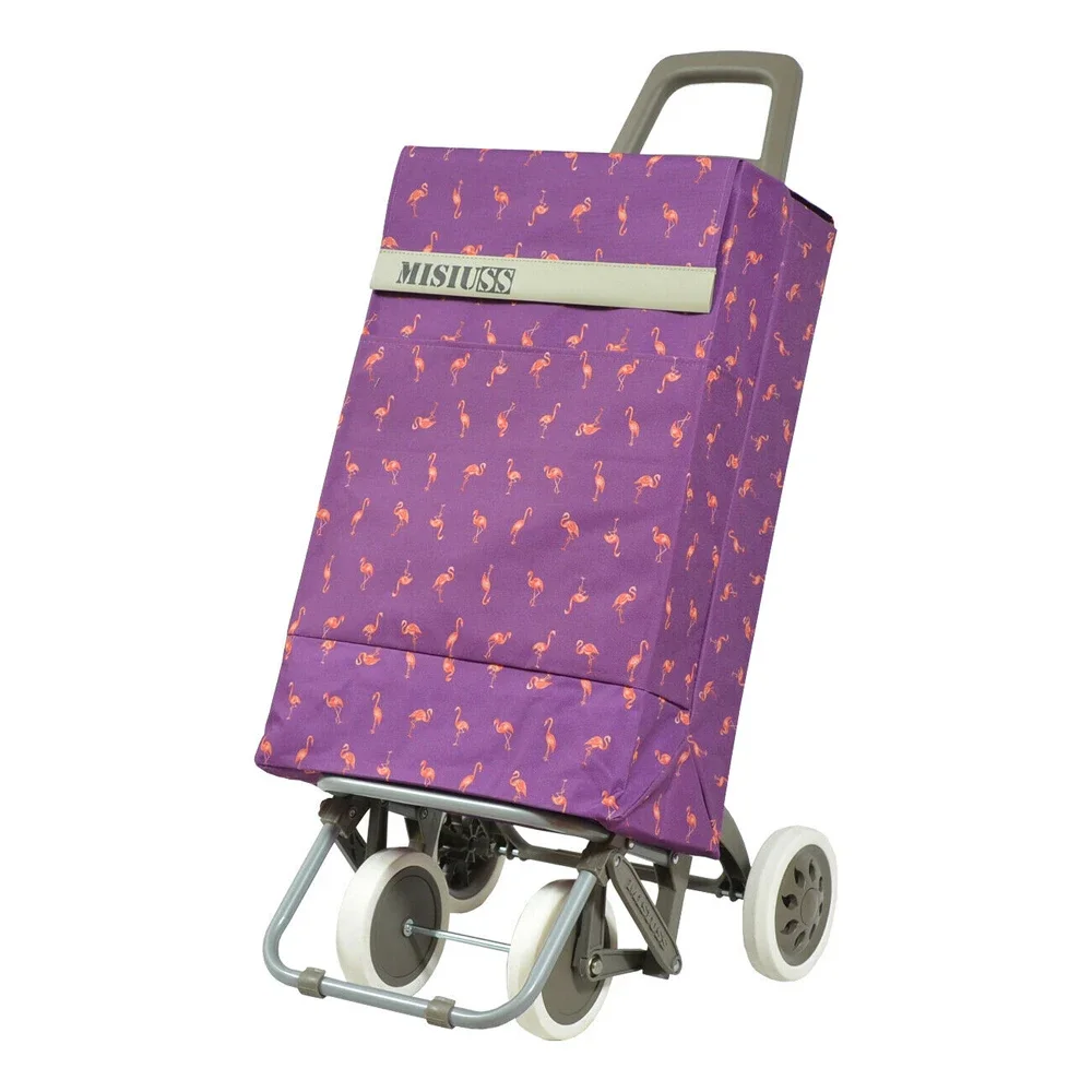 Shopping cart 4 wheels with 2 pockets Flamingo fuchsia quality shopping cart shopping bag