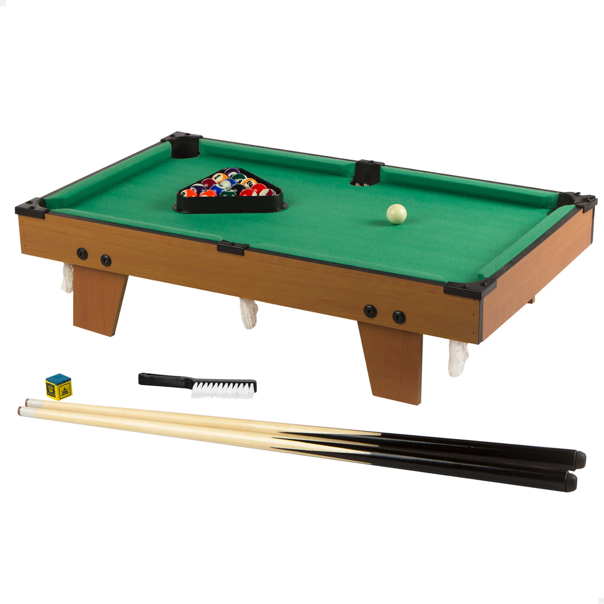 CB Games - Mesa de billar para niños,  Sobremesa, Estilo americano, Cuerpo de madera resistente, 22 piezas, Incluye tacos, tiza, triángulo y cepillo, Para jugar 2-4 personas, Medidas 62x36x15 cm,
