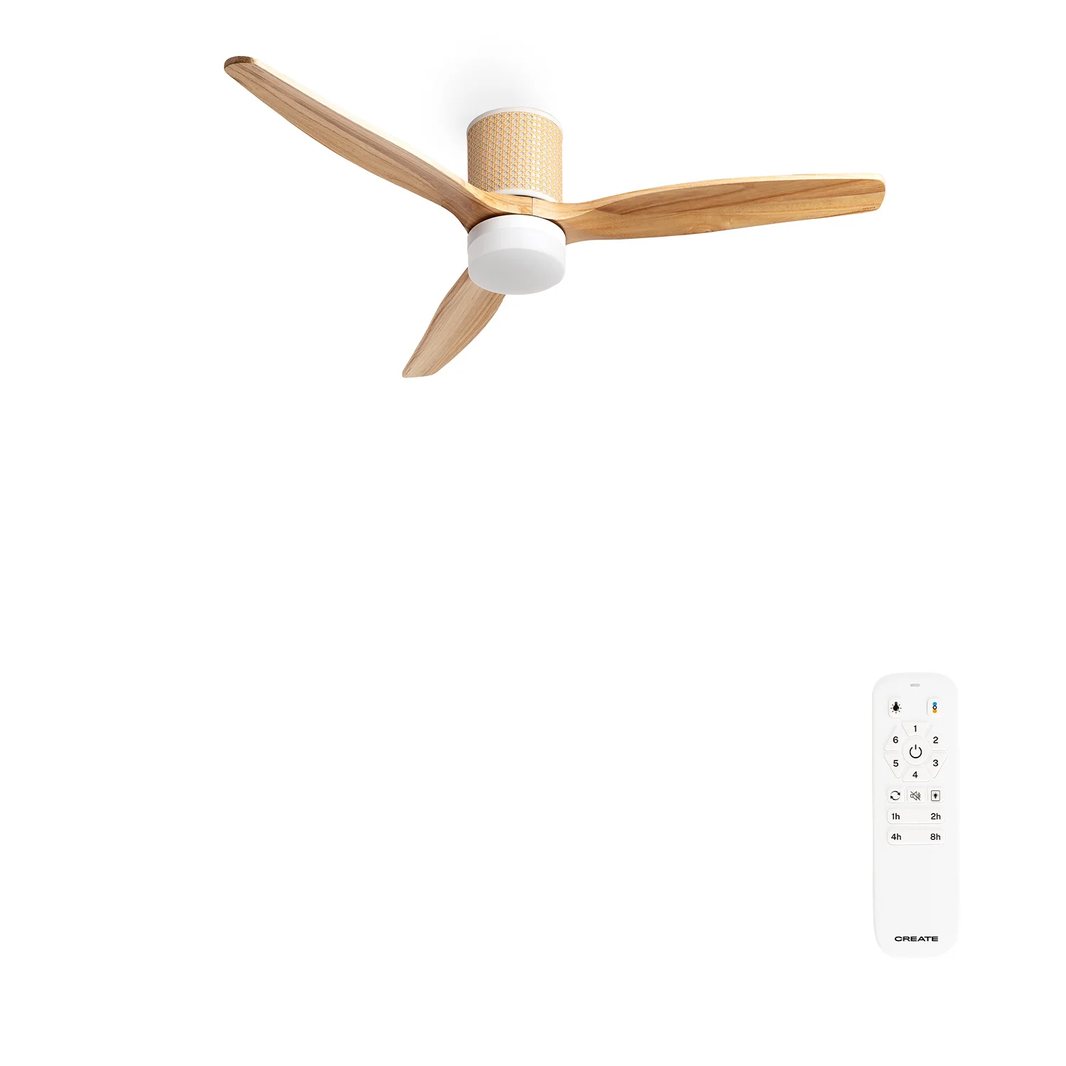 Create - 40w silent ceiling fan ø132 cm with led light on body and lamp - wind calm rattan