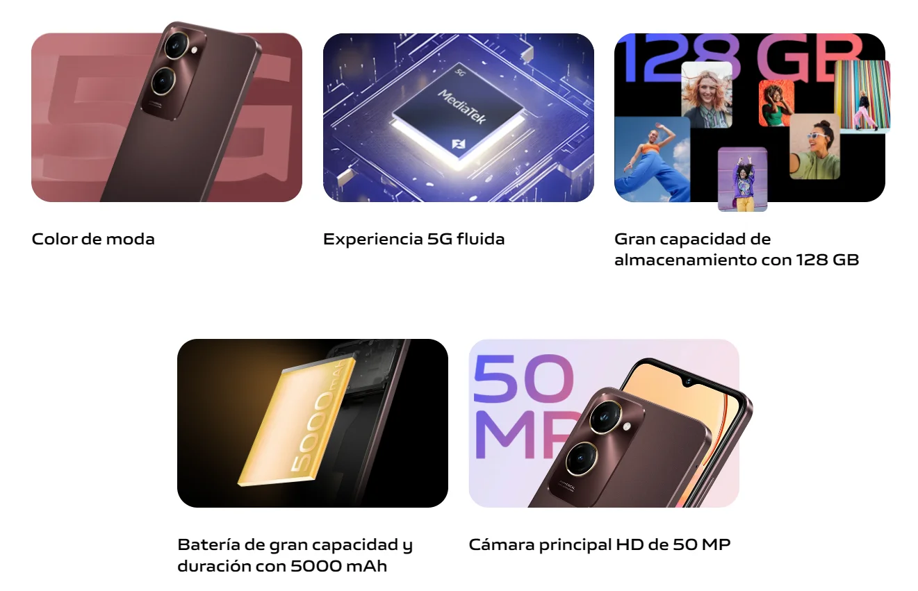 Phone - vivo y28s 5g, spanish version, 4gb+128gb, mediatek dimensity 6300 processor, 5000 mah battery, 50mp+8mp camera