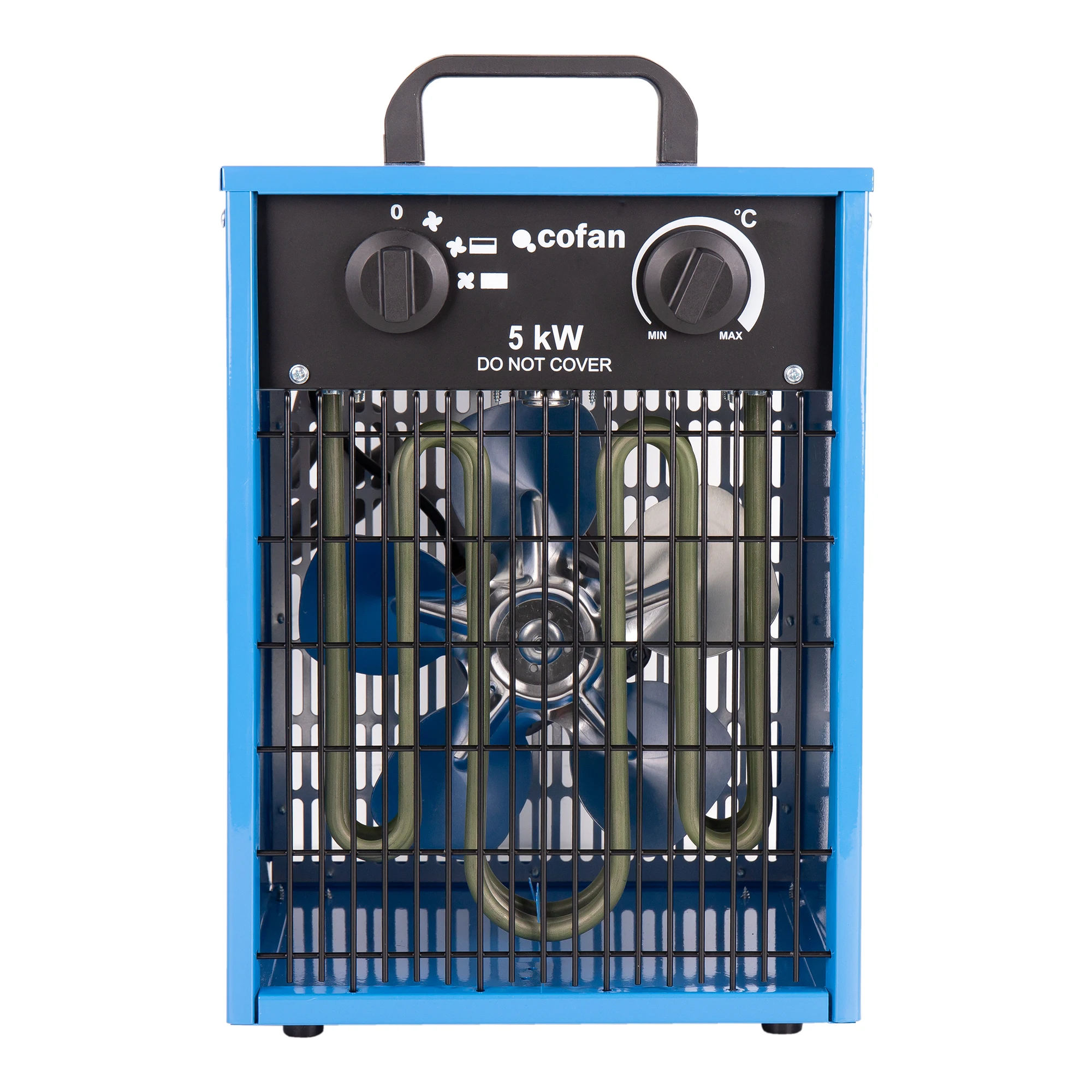 Cofan Calefactor industrial 5000 W | 3 niveles de potencia | Termostato ajustable | Función ventilador |Enchufe tipo trifásico (5 pines) | Adecuado para uso industrial