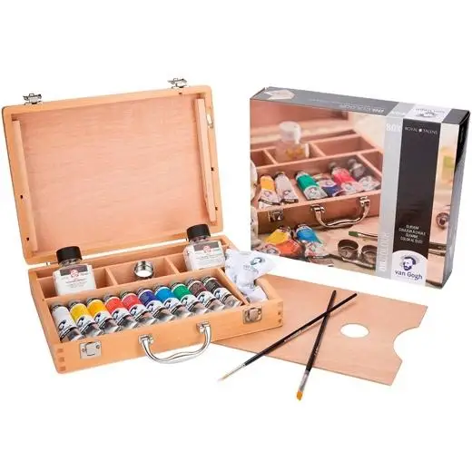 Talens van gogh oil paintings Basic set 10 tubes 40ml + accessories c/assortments-wooden box-