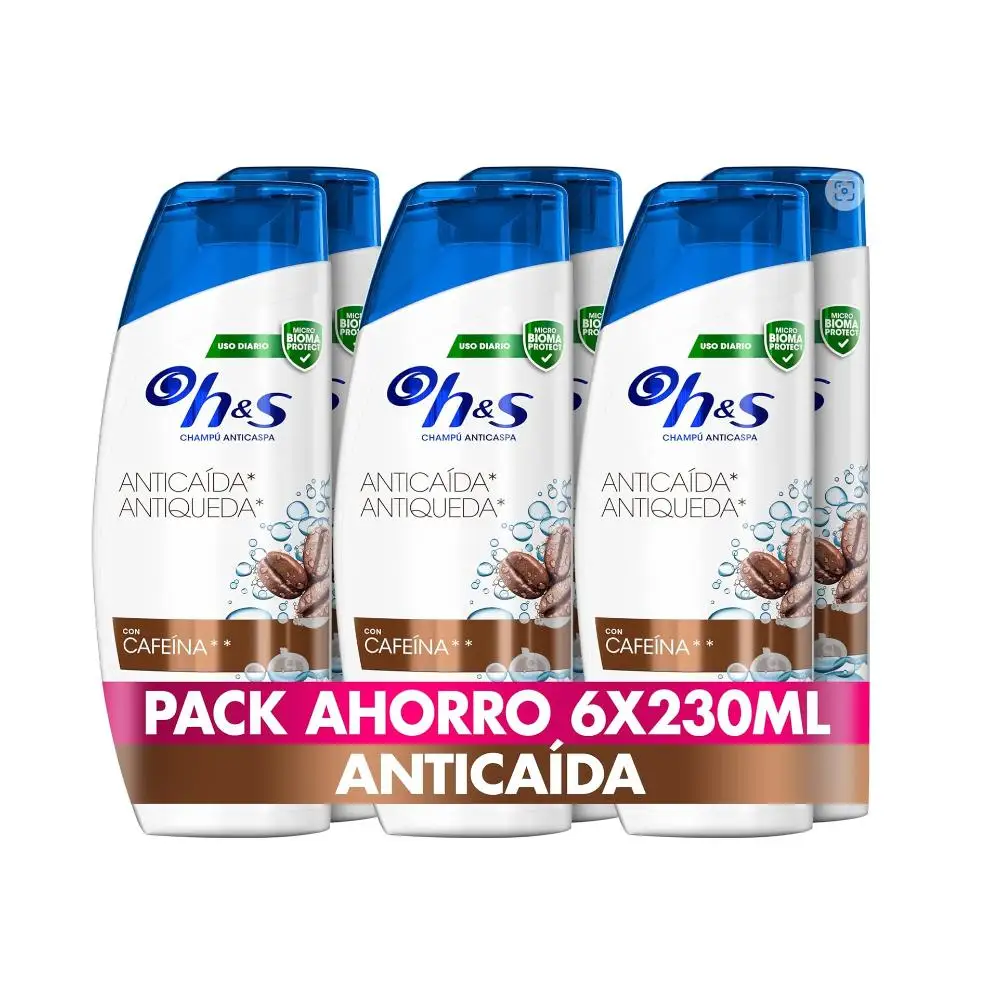PACK 6 UNIDADES CHAMPÚ H&S ANTICAÍDA Y ANTICASPA CON CAFEÍNA (230ml x UNIDAD)