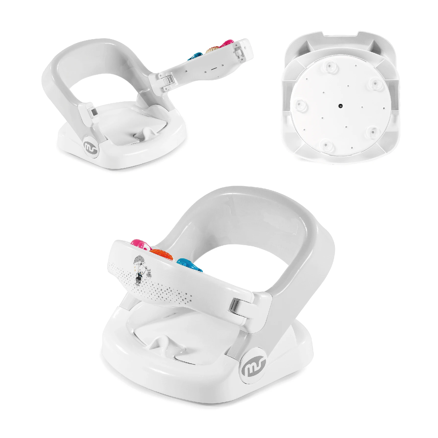 MS Bebe - Asiento De Baño Giratorio 360 Para Bebé Con Reclinado y base antideslizante - Apertura frontal y 2 posiciones de reclinado