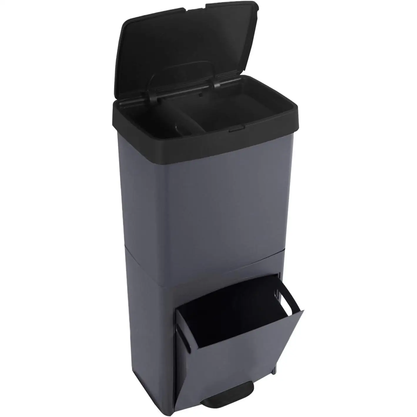 Cubo de Basura o Reciclaje 70L Premium: 3 Compartimentos para Gestión Eficiente de Residuos Ecológico,70 litros (Negro) Thayba