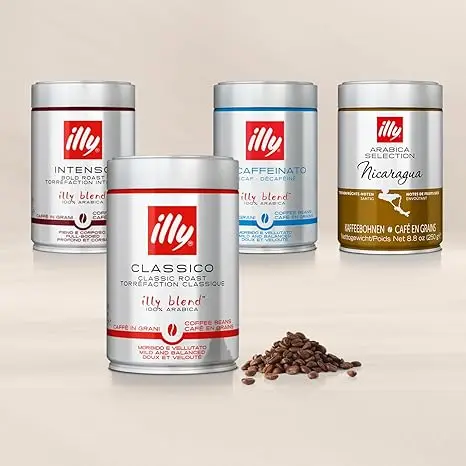 Illy roasted classico coffee beans 100% arabica, notes of caramel and flowers, pack 6 units - qumir
