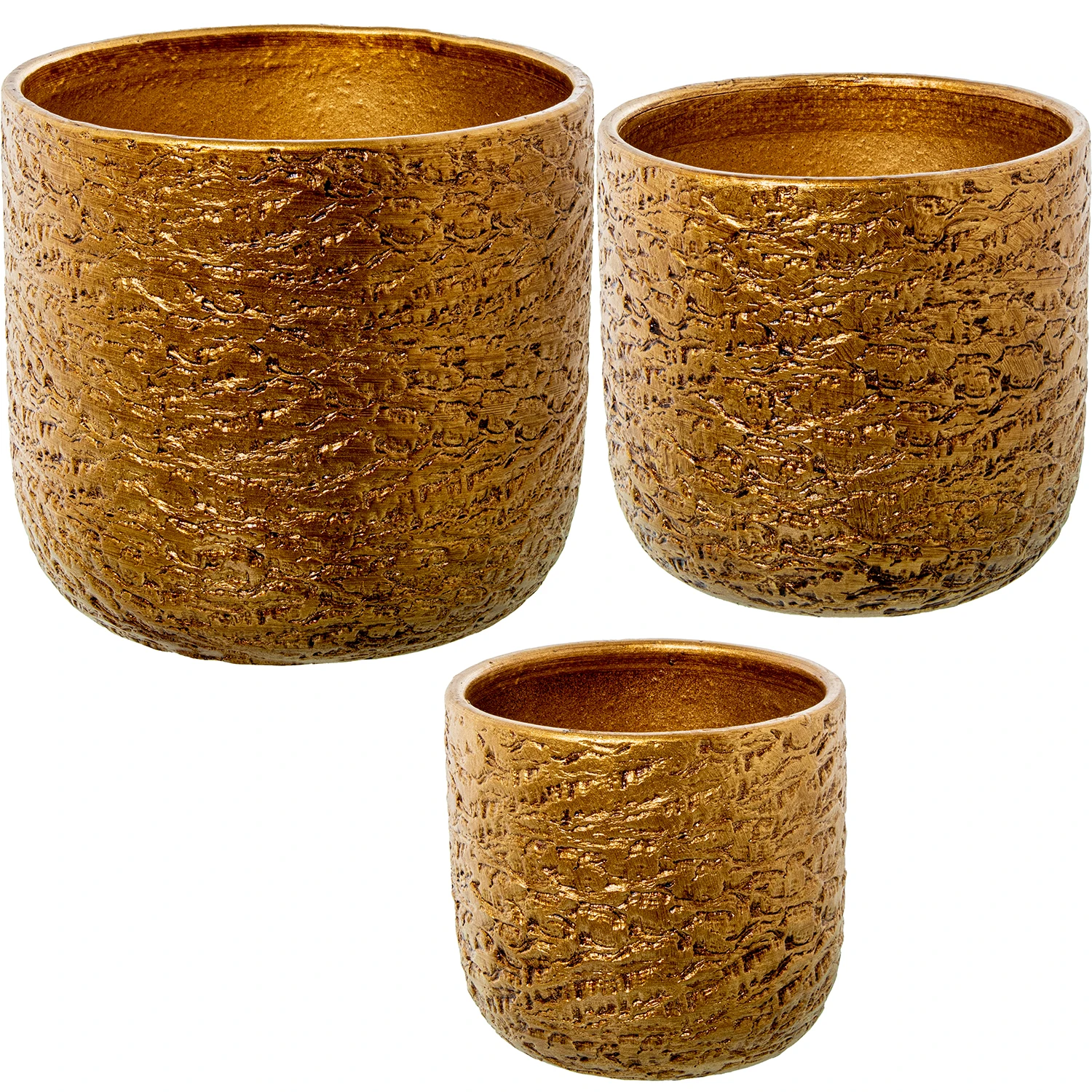 Set di 3 vasi in ceramica dorata 30x28 e 25x24 e 20x19 cm