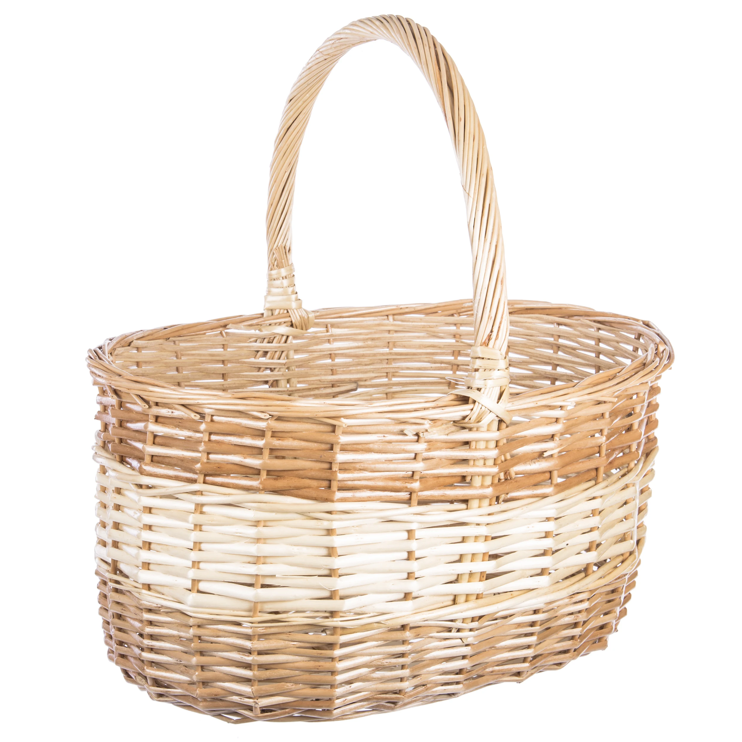 CM-large wicker basket size 38x38x30cm Bicolor with high handle. Great for mushroom, fruit, vegetable, wood, eco-shopping or Vintage decoration