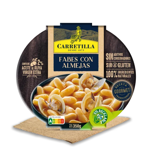 Carretilla Fabes con Almejas 7 Unidades de 350 G Receta Gourmet Tradicional Platos Listos,Sin Gluten con el 2% de Aceite de Oliva Virgen Extra, 100% ingredientes Naturales y Sin Aditivos Conservadores.