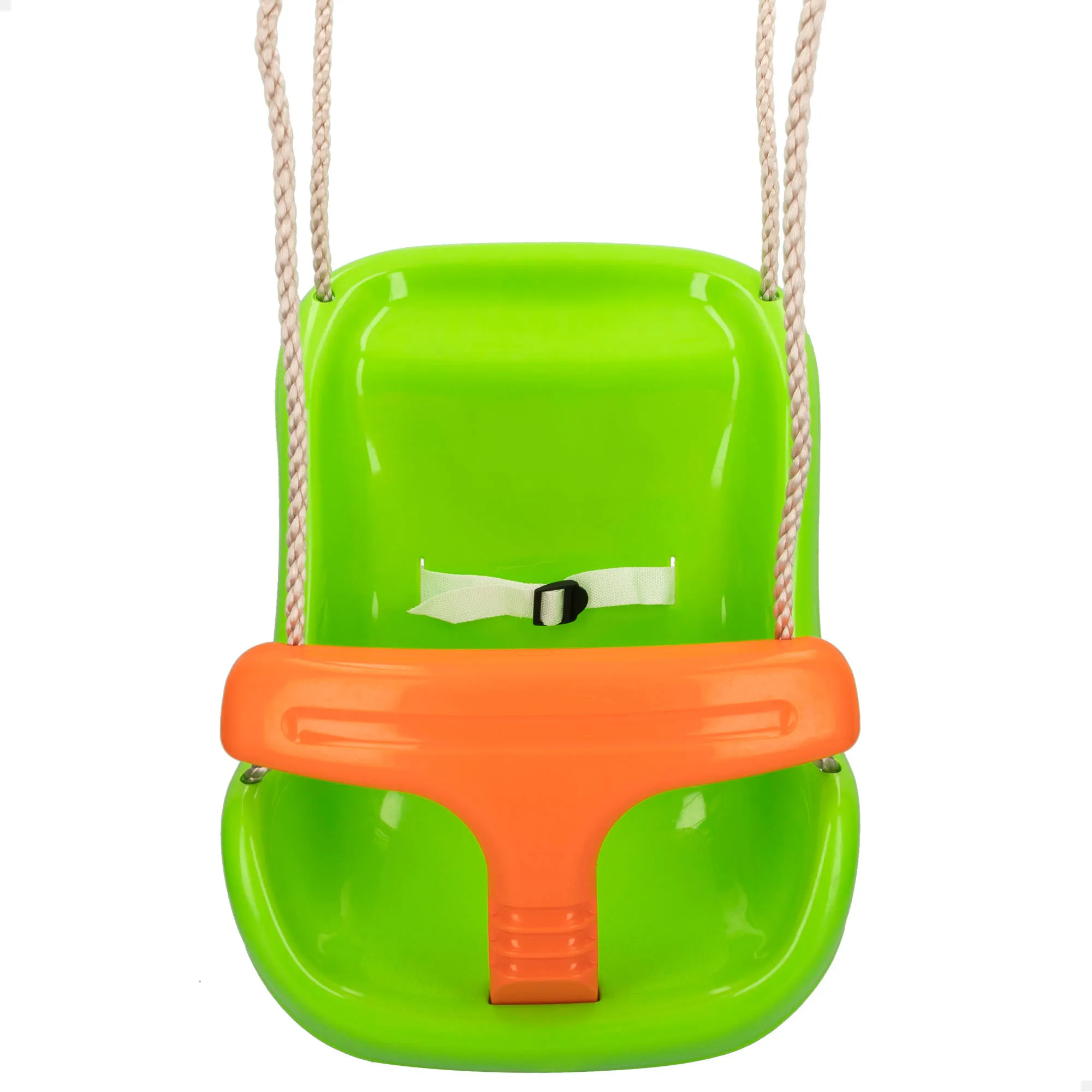 CB Games - Asiento columpio infantil, verde y naranja, 37x42,5x36 cm, con cinturón y altura ajustable, barra protectora, soporta un peso de 70 kg, para niños a partir de 10 meses, columpios infantiles