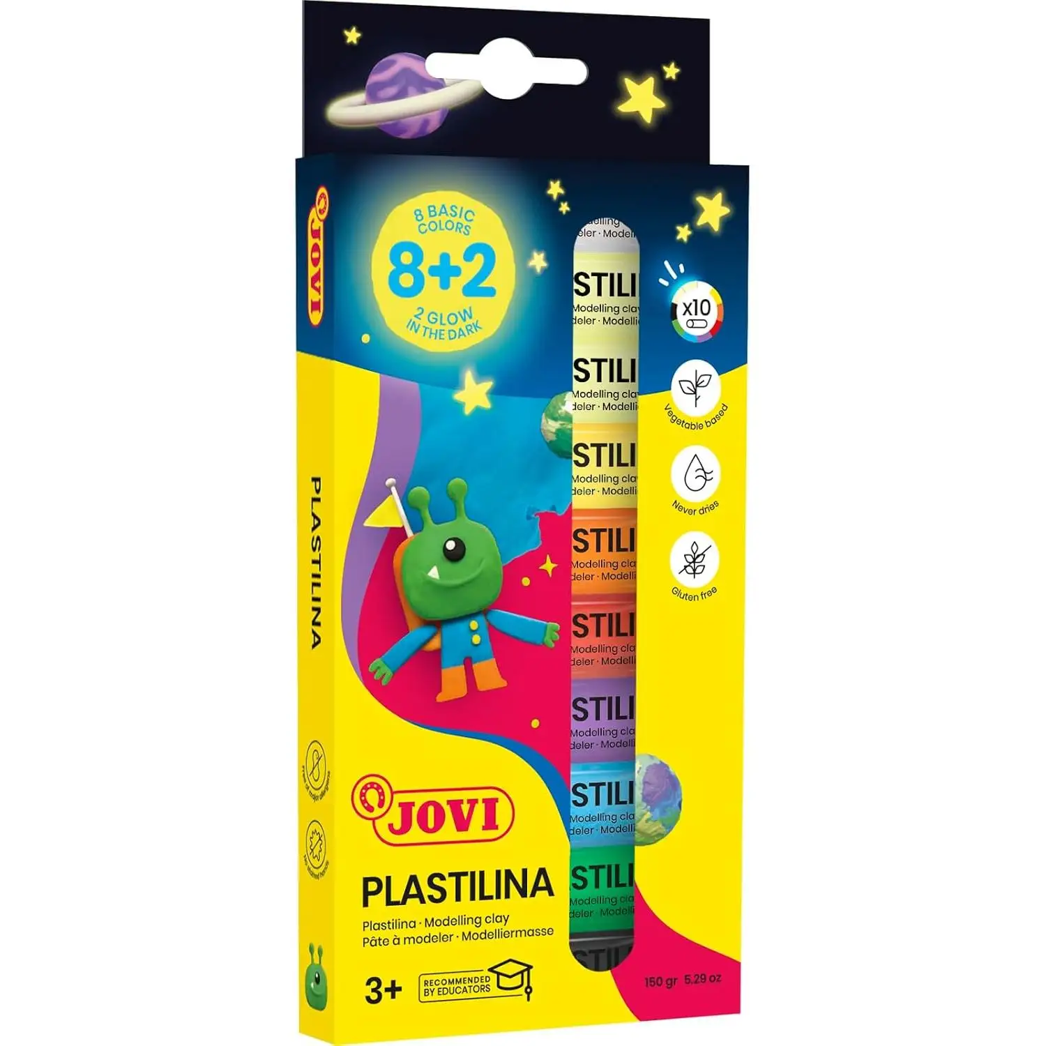 Jovi plasticine pack kit of 10 pastilles units of plasticine assorted colors, small size, does not dry, moldable with great plasticity, educational gift for children, ideal for school, replacement. Back to school, primary school supplies