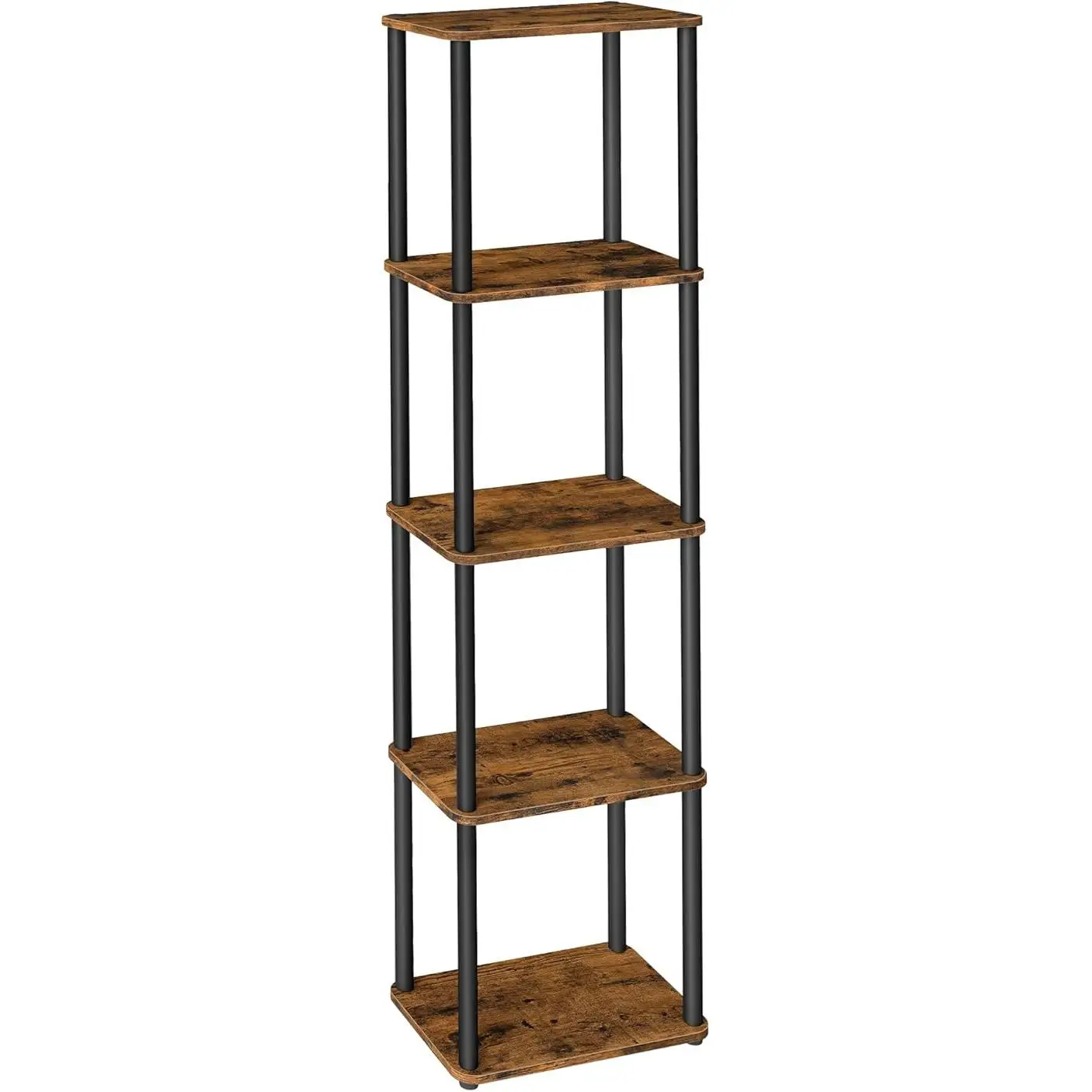 VASAGLE Montaggio super rapido senza attrezzi, ripiano portaoggetti a 5 livelli, 23,8 x 38 x 139 cm, per soggiorno, camera da letto, cucina, marrone rustico e nero inchiostro