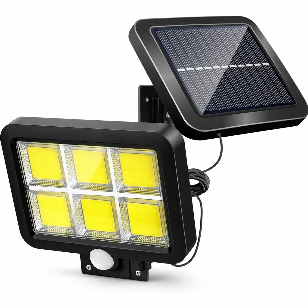 Foco Solar LED Exterior con Sensor de Movimiento – Luz Potente de 6 LEDs, Panel Solar Independiente, Iluminación Automática, Resistente al Agua, Ideal Jardín, Patio, Entrada y Seguridad Hogar