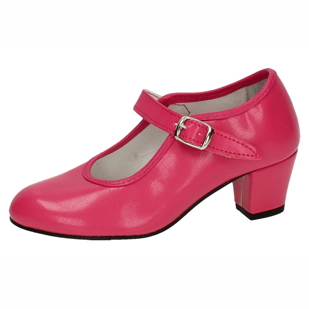 Girl's dance steps brand heel shoes in fuxia color. SEVILLANAS shoe