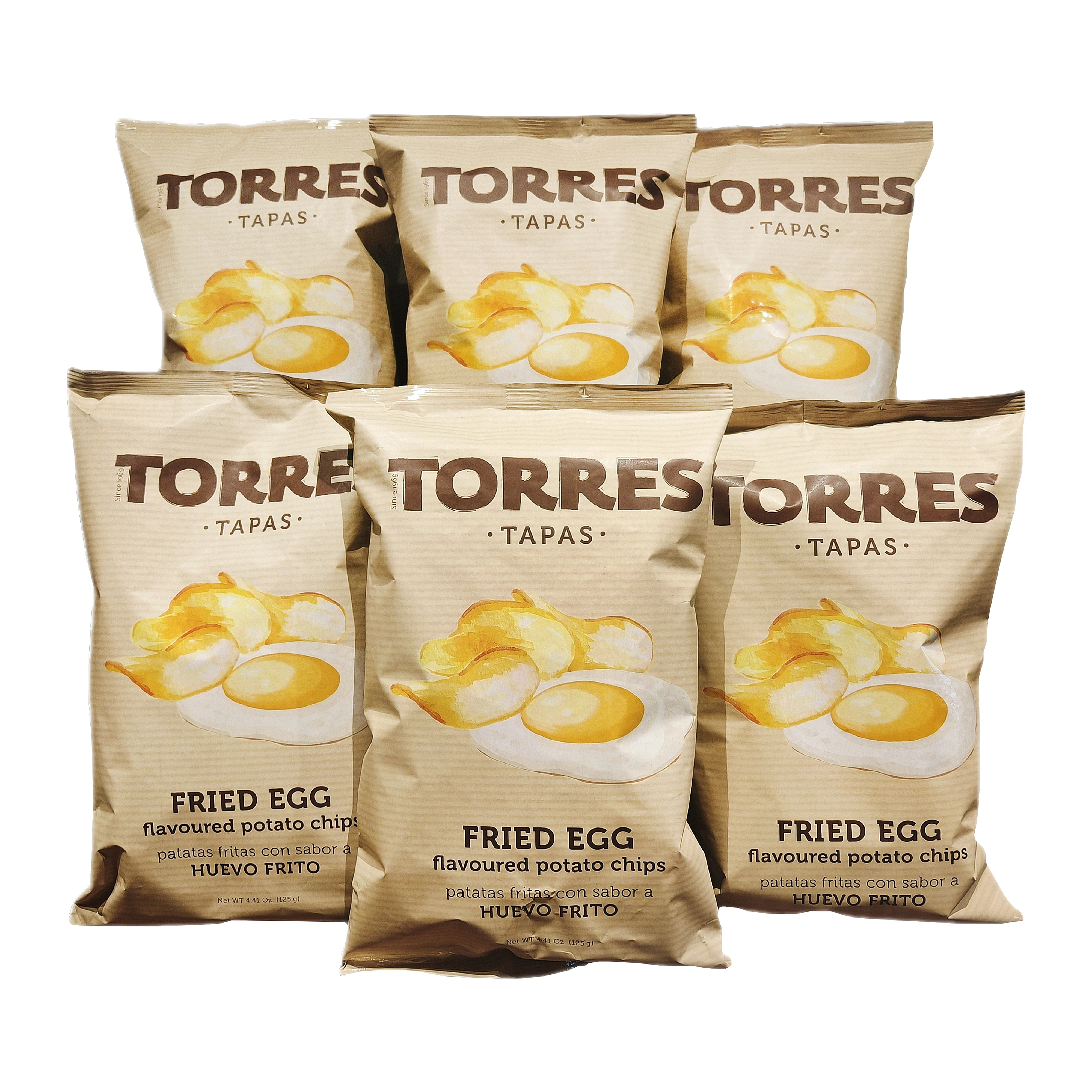 Patatas fritas con sabor a huevo frito TORRES. Pack 6 bolsas 125 gramos