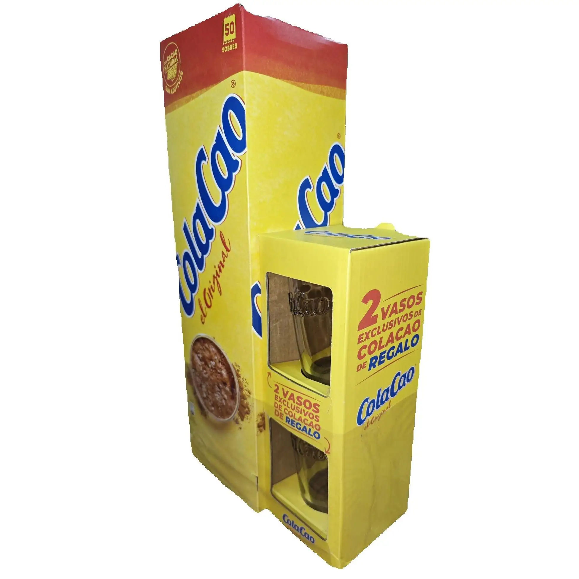 ColaCao Original – Pack de 50 Sobres Monodosis de 16 g + 2 vasos de cristal de regalo 🎁 | Desayunos y Meriendas con el Sabor de Siempre ☕🍫