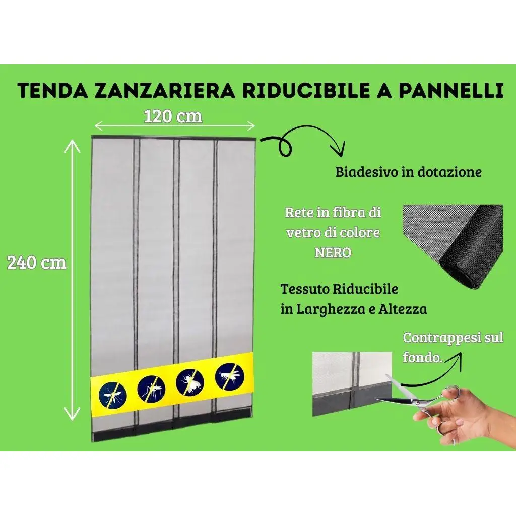Mosquitero Retráctil 120 x 240 con Malla de Fibra de Vidrio Negro Resistente