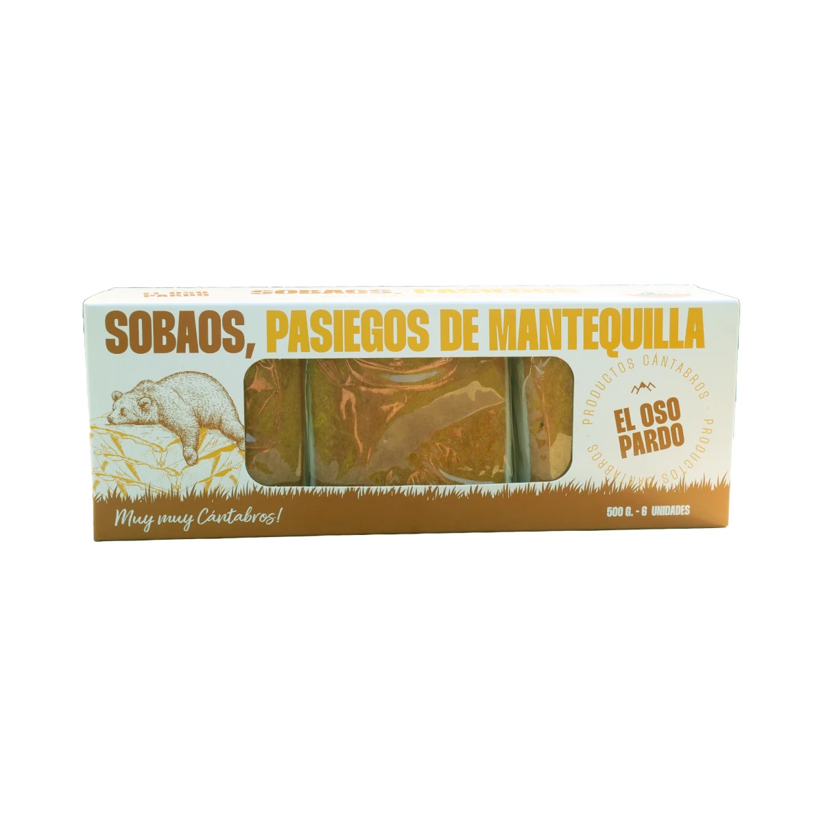 EL OSO PARDO Sobaos Pasiegos IGP - Receta Tradicional de Cantabria, 6 uds. Tamaño Mediano, Caja 500 g.