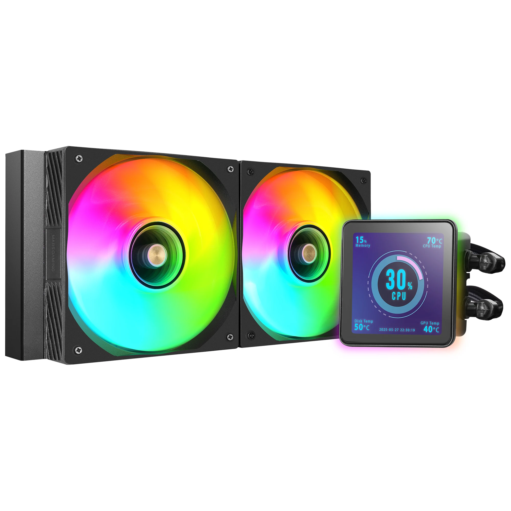 Mars Gaming ML-VISIONPRO240, Refrigeración Líquida AIO, TDP 500W, 2x Ventiladores ARGB 120mm FDB con Núcleo de Cobre y Aluminio, Pantalla LCD IPS 4” Extraíble y Magnética, Opti-Chamber 3rd Gen,