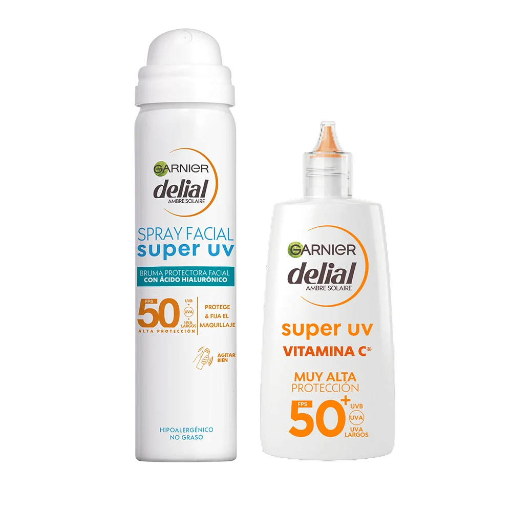 Garnier | Rutina Delial SUPER UV FPS50+ Bruma Protectora Facial con Textura Invisible - 75ML + SUPER UV Vitamina C… — oferta en AliExpress