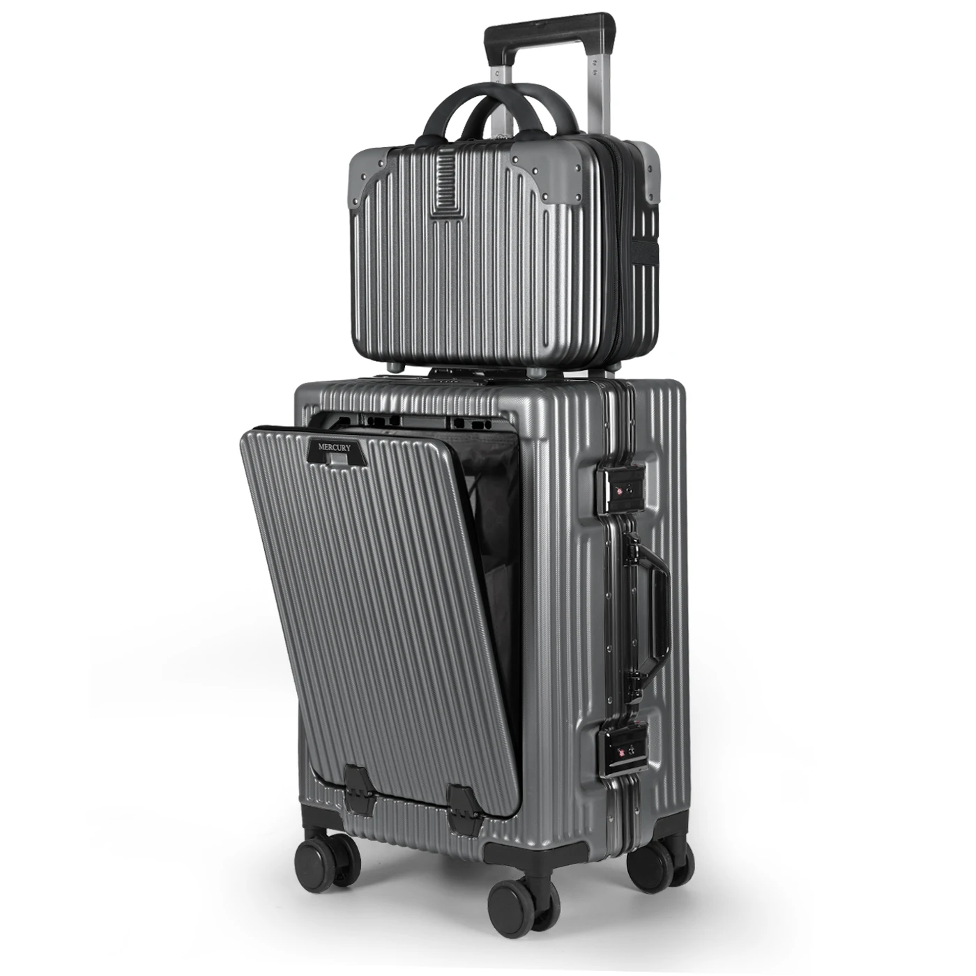 Maleta de Cabina 55x35x25cm con Neceser 25x30x17 de Policarbonato y ABS, Equipaje de Mano Multifuncional con USB y Abertura Frontal, Ligero, Rígido y Ruedas Dobles Giratorias 360º . Ideal para