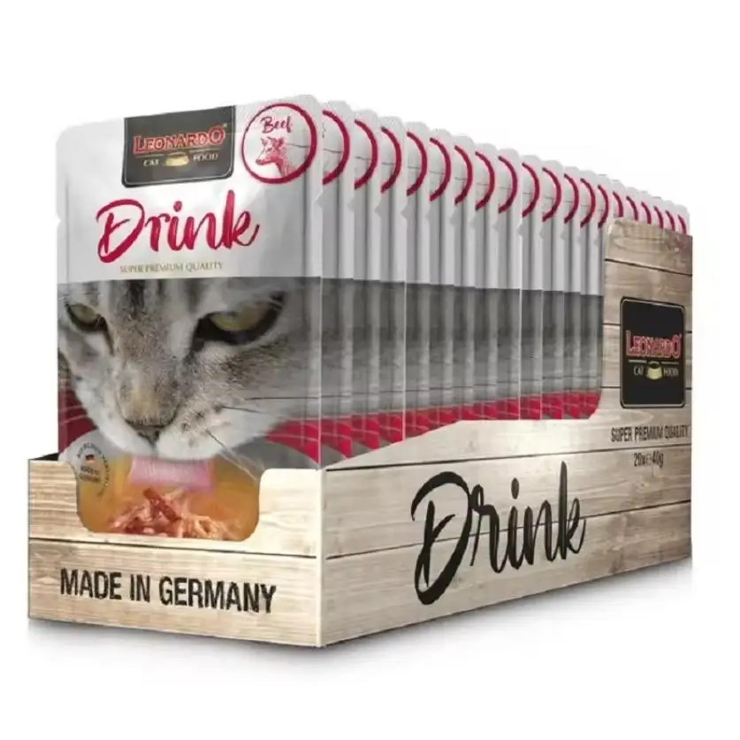 20 envelopes x 40 gr - Leonardo Drink Veal soup-complementary food for adult cats that favors fluid intake