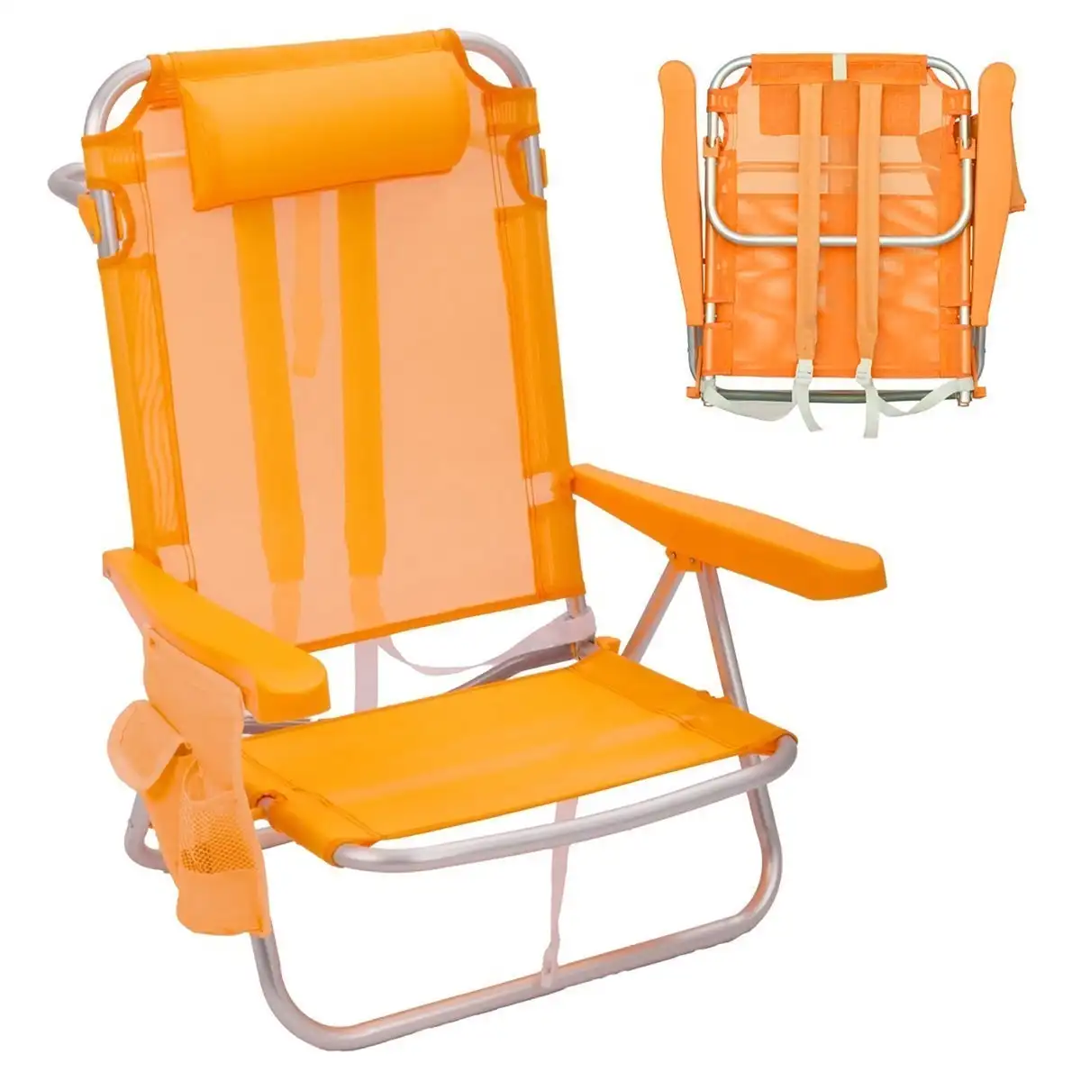 Silla playa mochila de 4 posiciones de aluminio y textileno de 61x47x80 cm