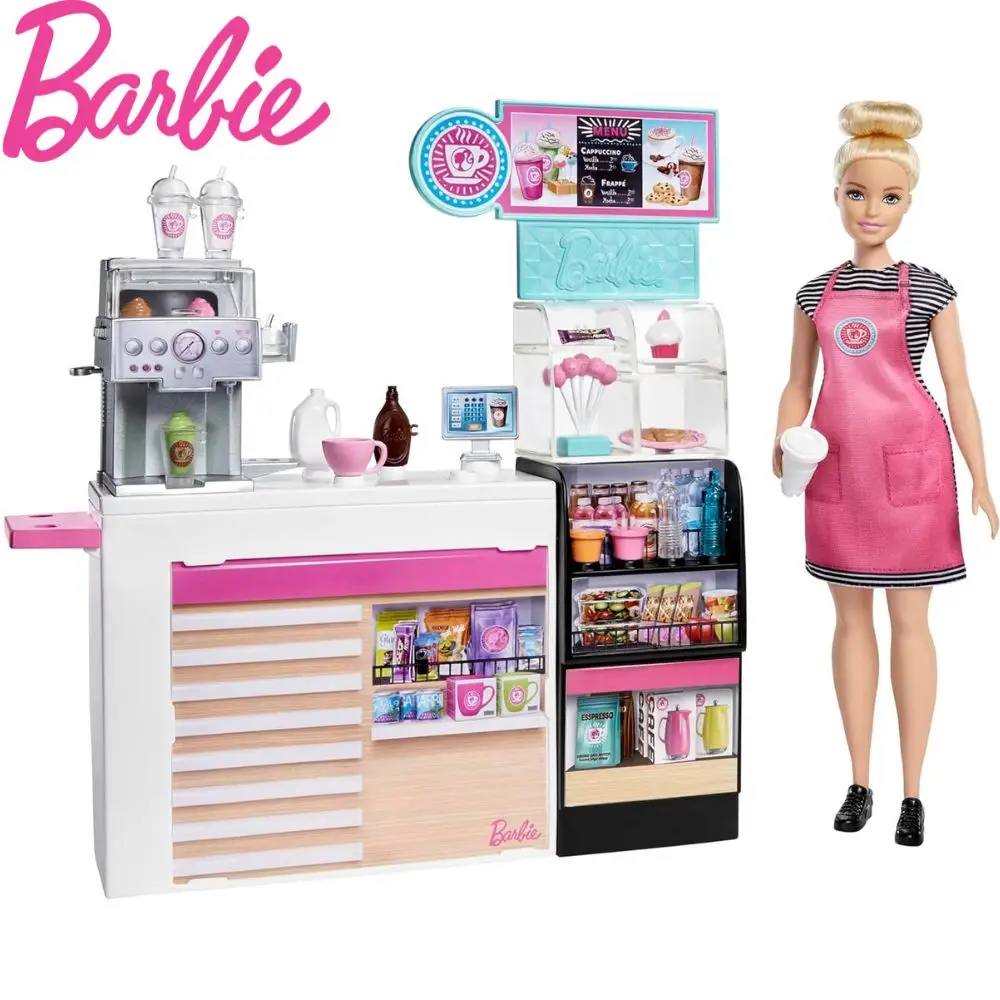 Cafeteria de Barbie con muñeca y accesorios para café, smoothies, cupcakes y ensaladas de juguete MATTEL