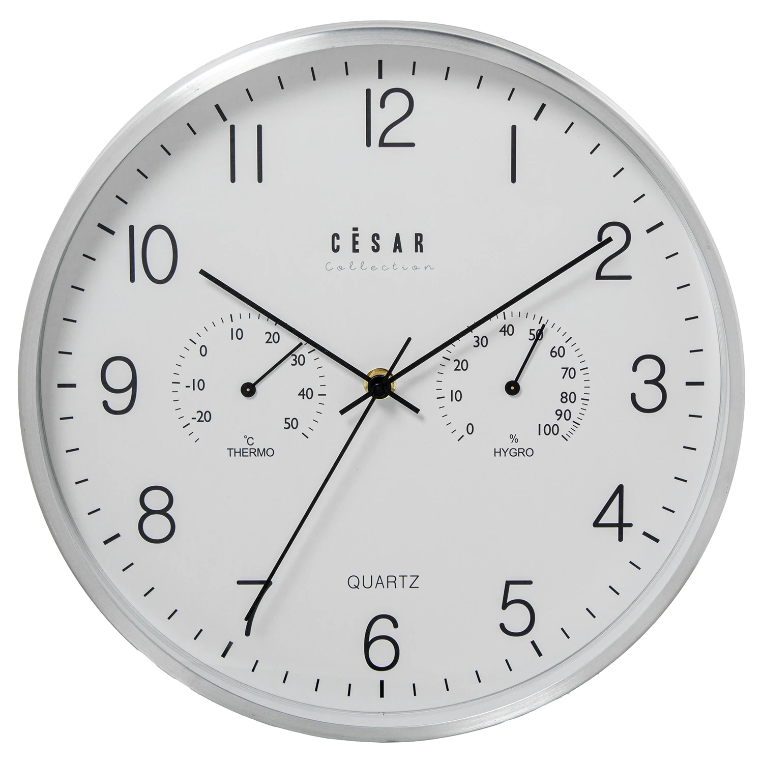 Reloj pared aluminio 30cm marco aluminio con termometro e higr 30x4cm pila: 1xaa no incluida