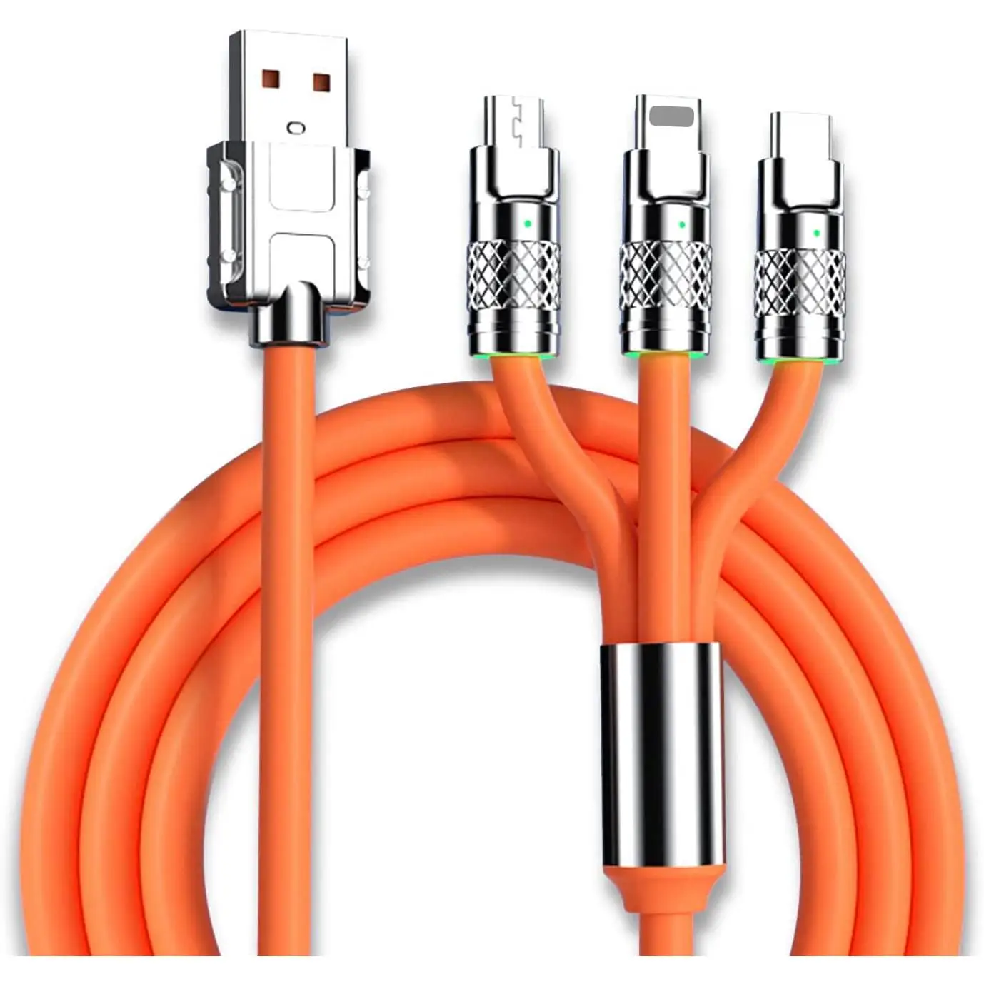Cable Multi USB 3 en 1,Cable de datos carga rápida USB 3 en 1 6A/120W Aleación de Zinc, Cable Versión Más Gruesa Compatible con iph/Micro/Type-C, (1.2Metro)