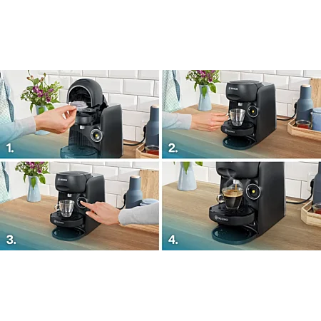 Bosch TASSIMO FINESSE TAS16B2 Coffee Maker, Monodosis, 1400W, 3.3 Bar Pressure, 0.7L Capacity, Black with Automatic Cleaning Function, Ideal for Quick Coffee Preparation.