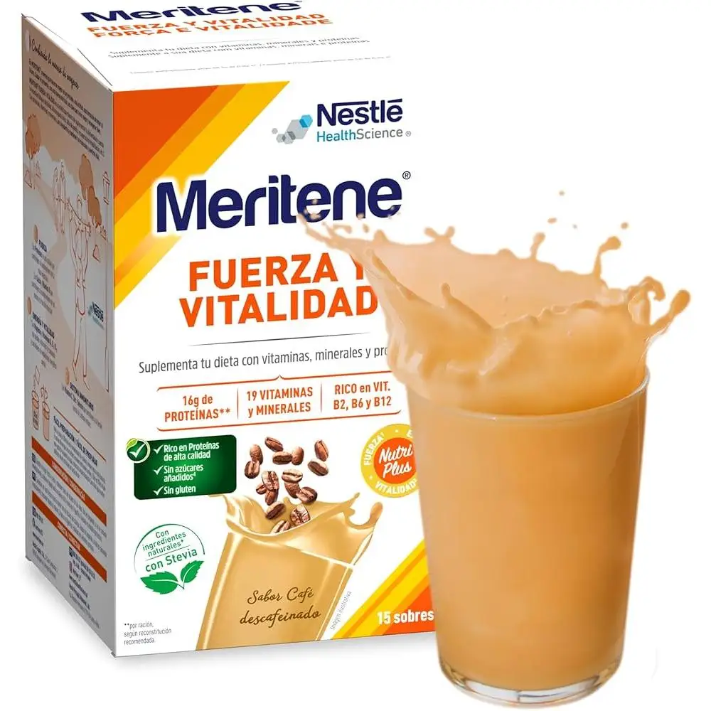 Nestlé Meritene Fuerza y Vitalidad Sabor Café Descafeinado Fácil Preparación 15 Sobres