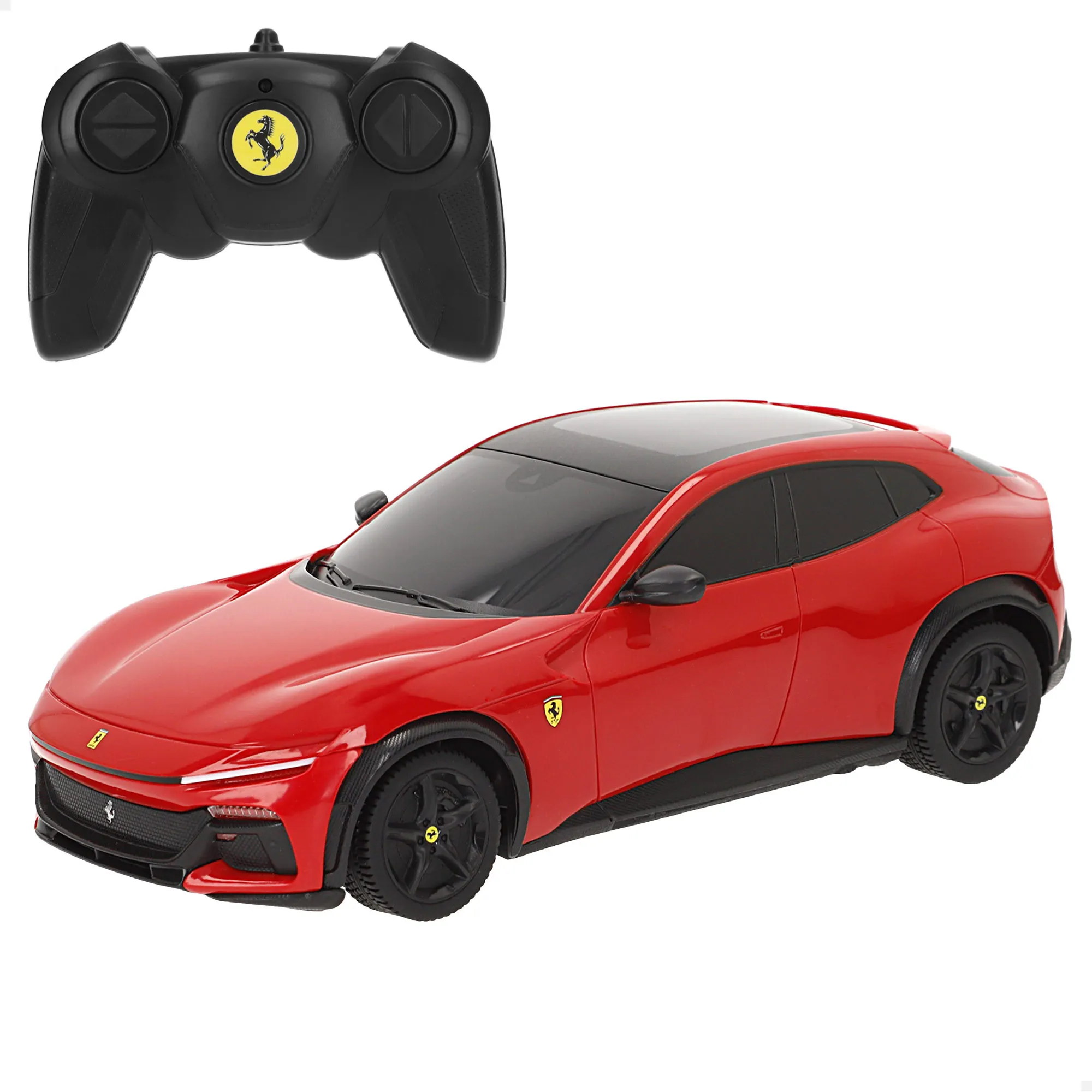 RASTAR Coche teledirigido Ferrari Purosangue a escala 1.24, réplica oficial con mando RC 2.4 GHz y control en 6 funciones, puertas abatibles para mayor realismo, diseño detallado con acabados de