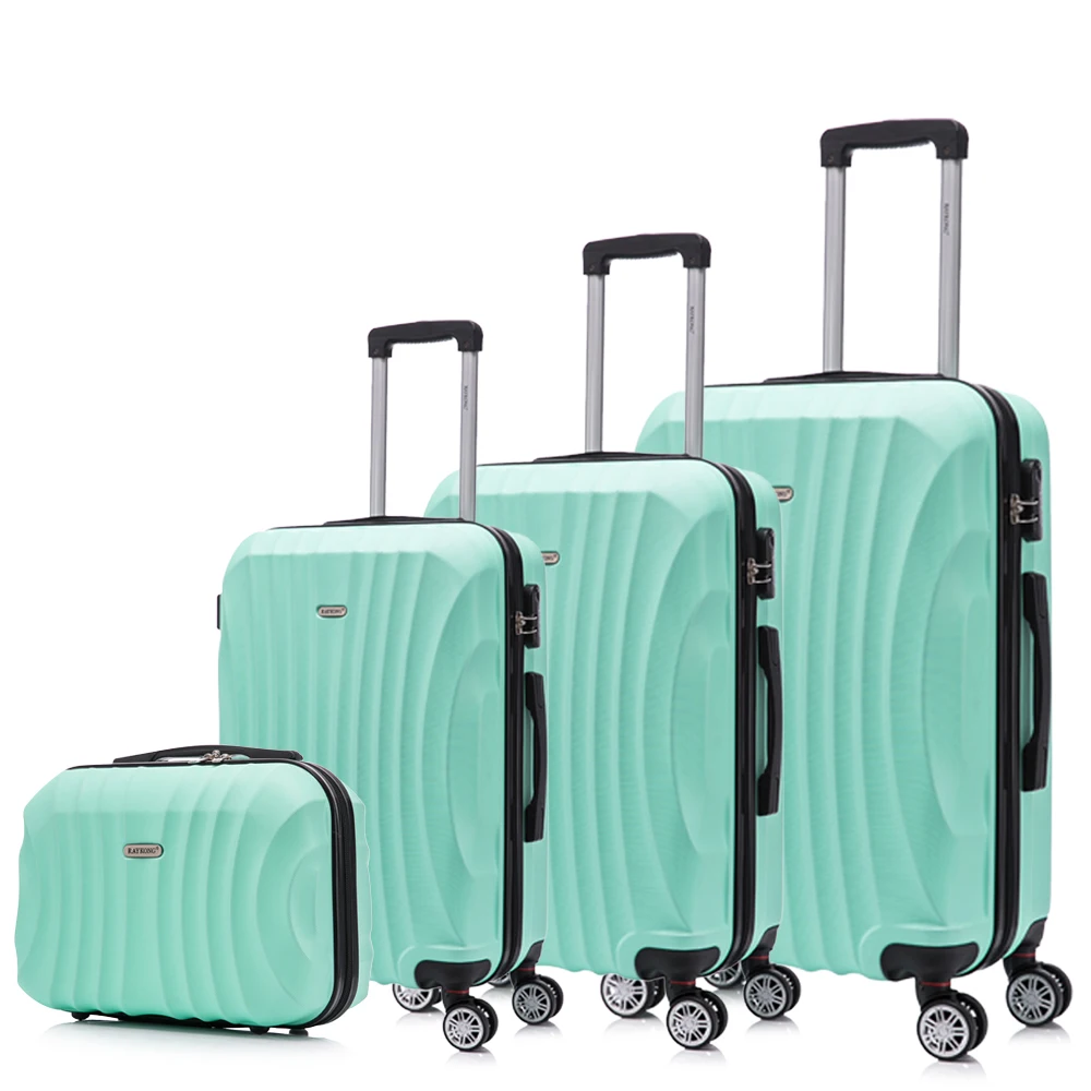 Juego de maletas ABS Rígida 4 piezasMaleta Cabina 55cmMaleta Mediana 68cmMaleta Grande 78cmNeceser 29cm Negro/AzulMarino/RosaDorada/Plateada/Menta/Rojo/Morada
