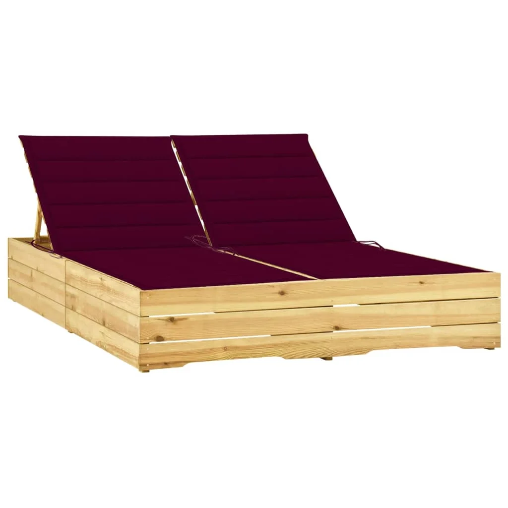 Tumbona doble y cojines madera pino impregnada rojo tinto