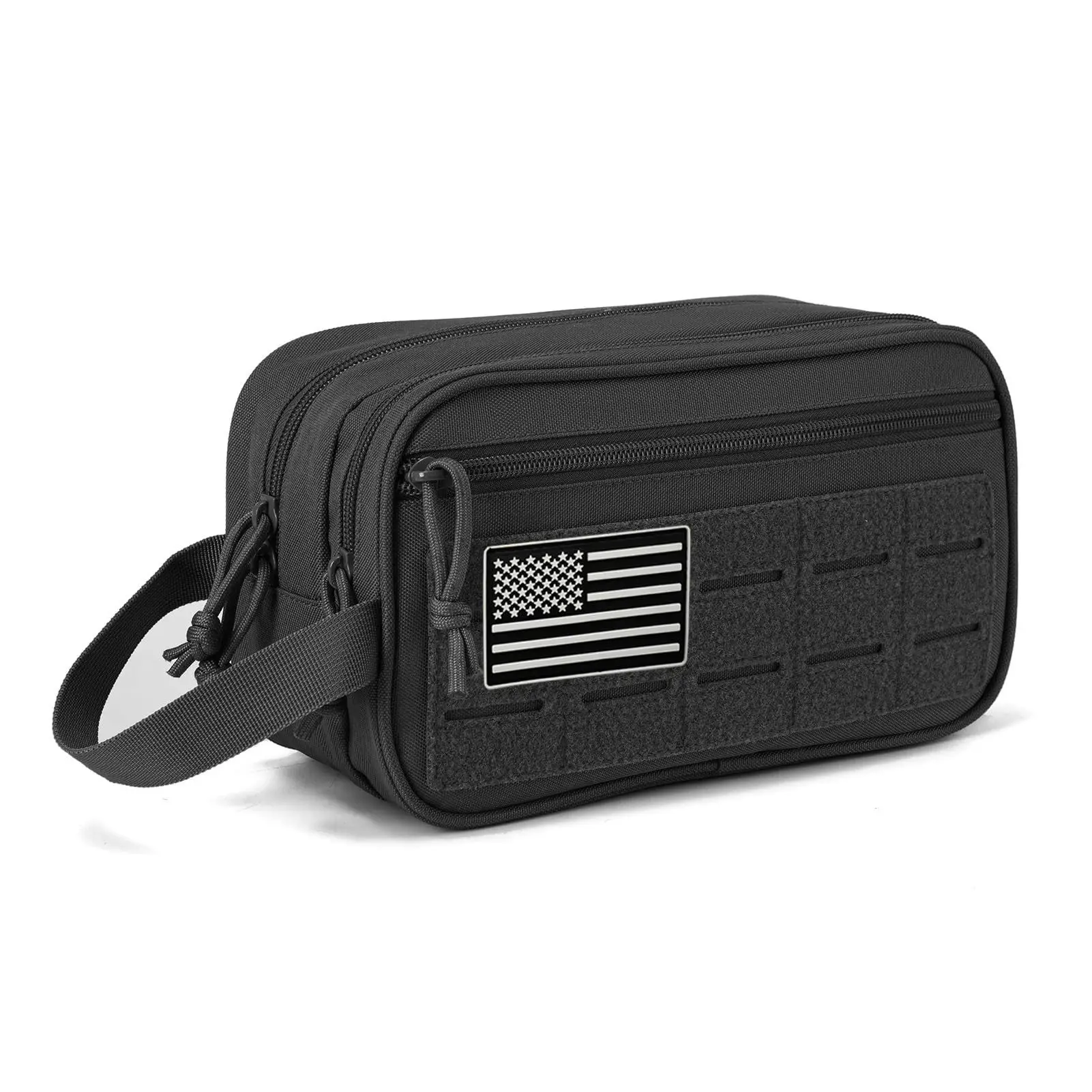 Neceser táctico para hombres, bolsa de viaje de afeitar, bolsa de aseo impermeable para seco/húmedo, kit doble para viajes, entrenamiento de ducha, Negro