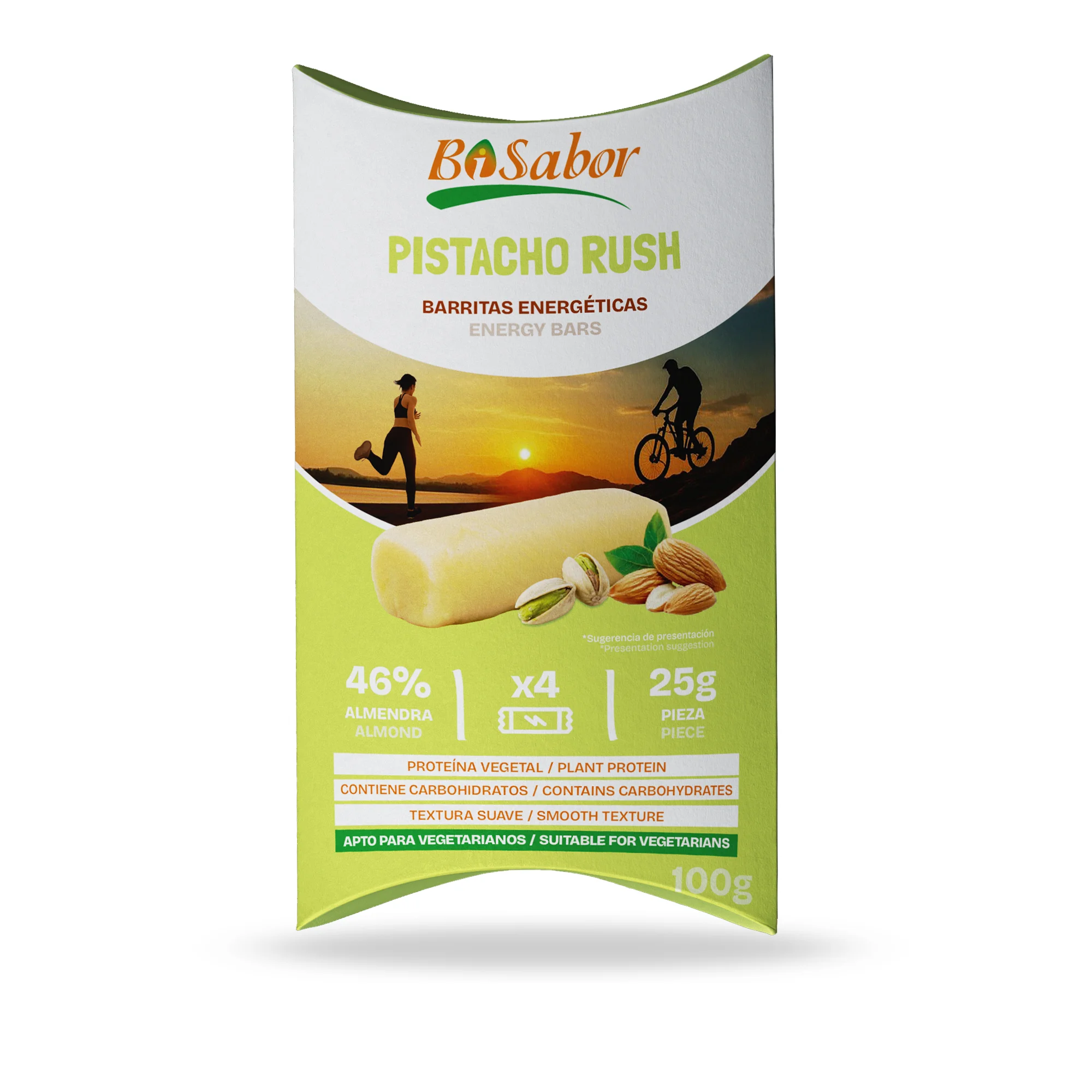 Barrita Pistacho Rush - Almendra Natural y relleno de Crema de Pistacho 4x25g Bisabor
