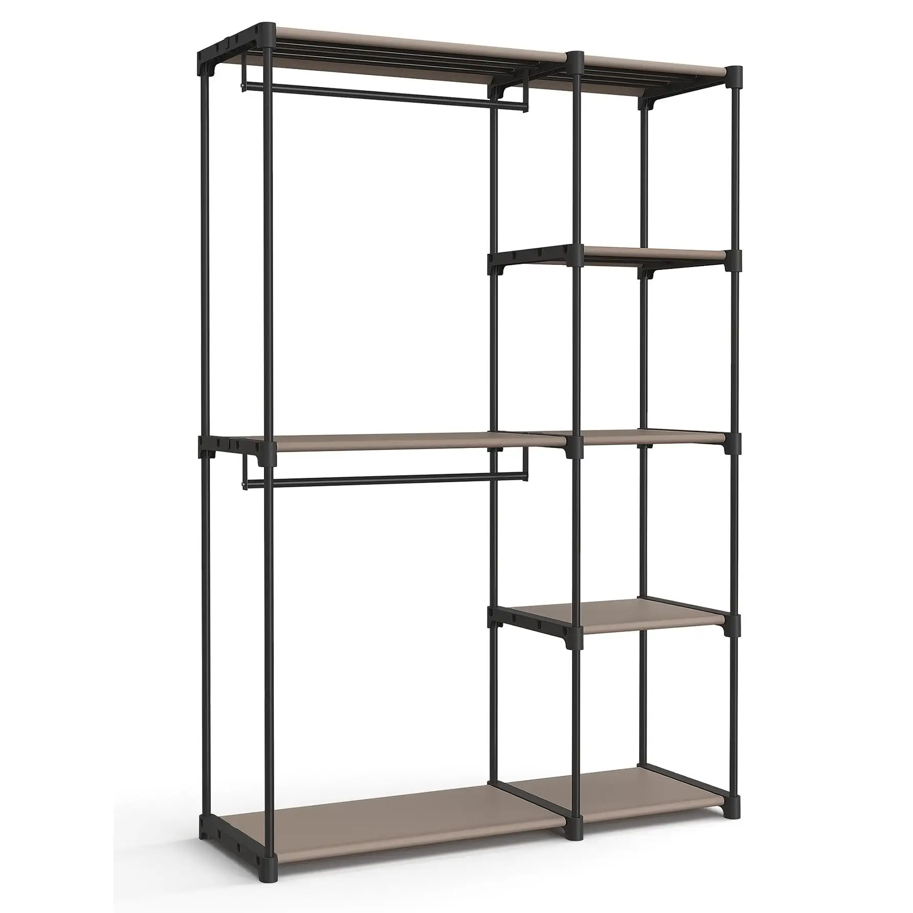 SONGMICS Armario de Ropa, Armario Plegable, Perchero con Barras, Armario de Almacenamiento Abierto, Organizador de Almacenamiento, Guardarropa, Dormitorio, 43 x 112 x 165 cm, Gris/Negro