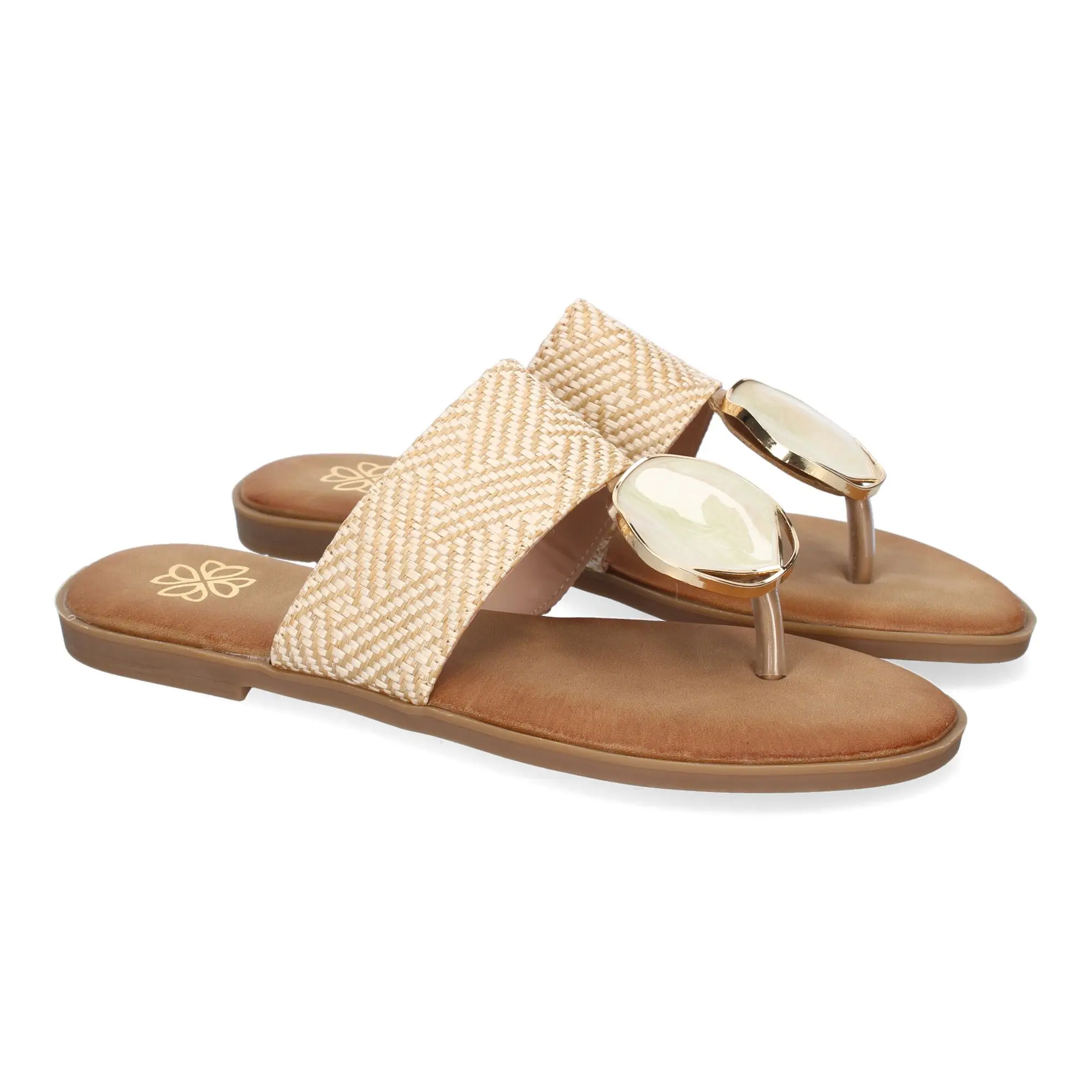 PuntoSalao Sandalias planas estilo esclava para mujer color beige GG-72