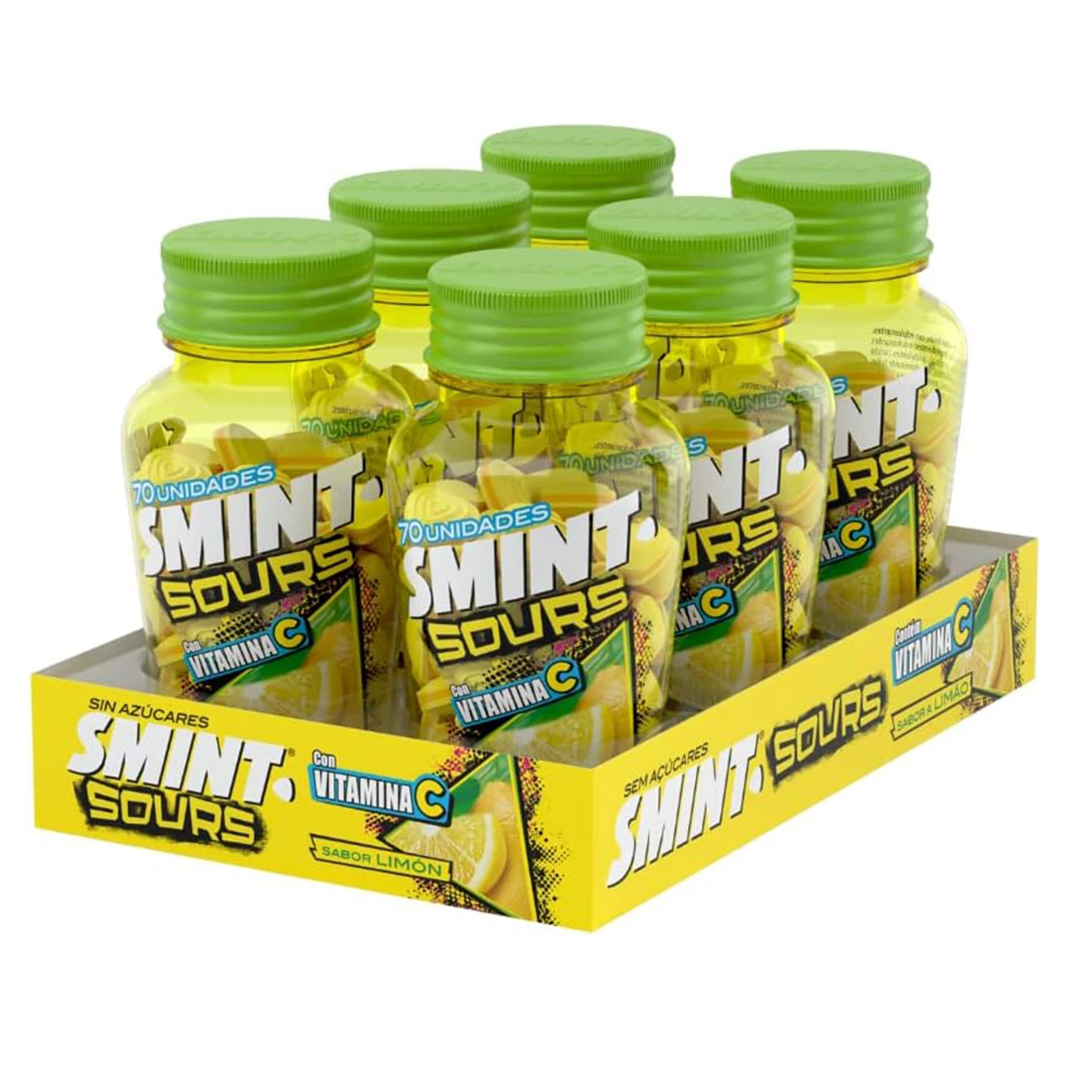 Smint Sours Limón, Caramelo Comprimido Sin Azúcar - 6 unidades de 49 gr. (Total 294 gr.)