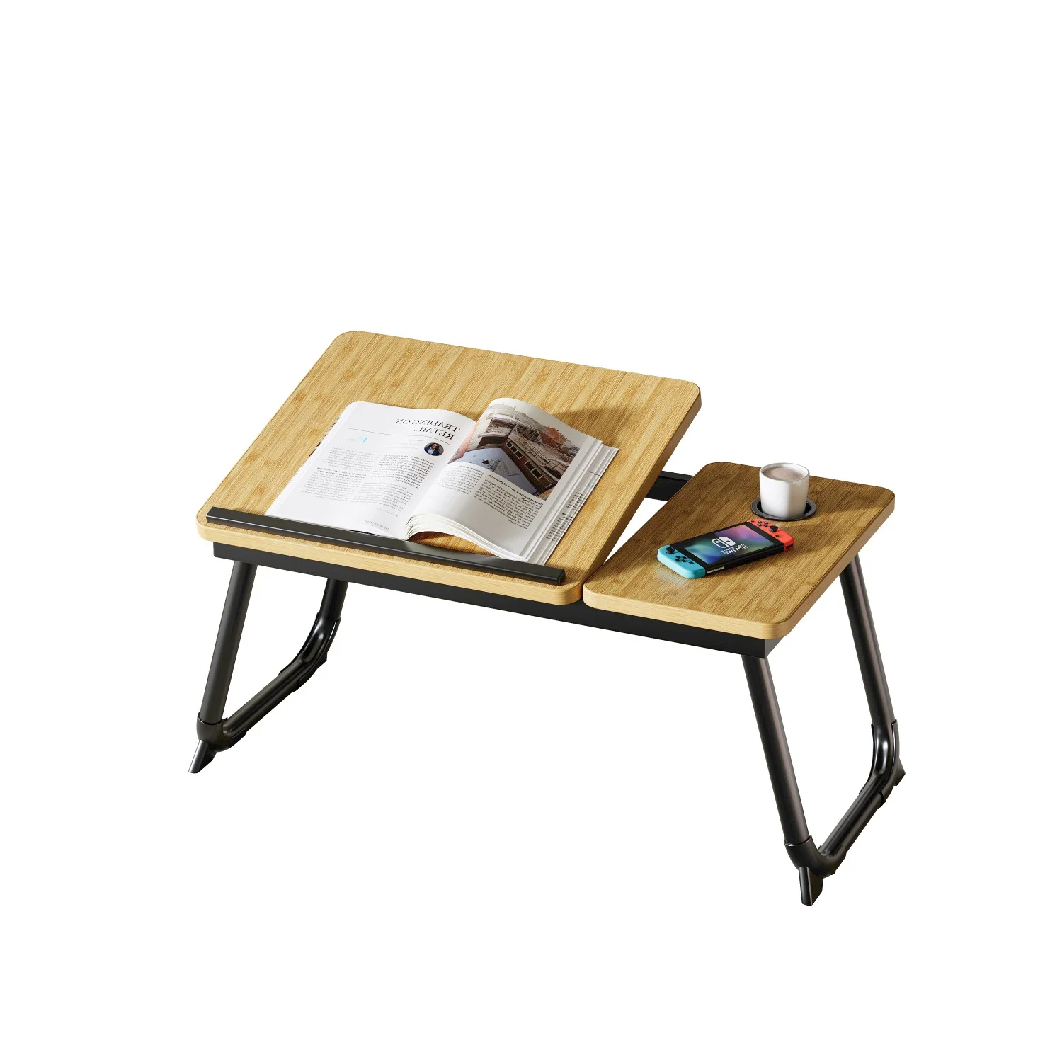 DECODEKO-Mesa de cama de computadora portátil, Mesa de cama plegable con estante de copa, que se puede ajustar en cinco marchas
