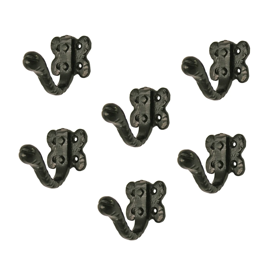 6 Un. PERCHAS Pared Ganchos negro forja 39x65MM. diseño rústico Vintage