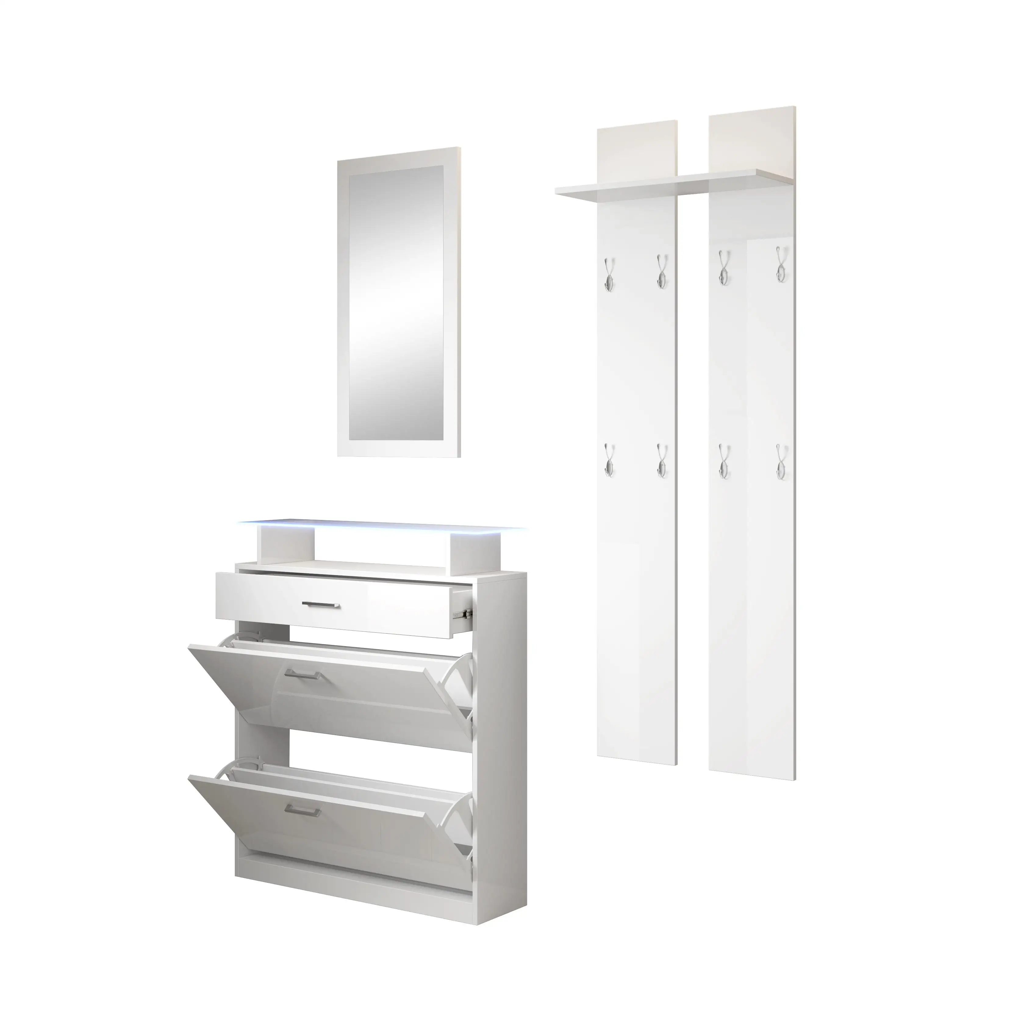 Muebles Bonitos - Conjunto de Recibidor Zapatero, Espejo y Perchero, LED, Más Colores, Modelo Paola