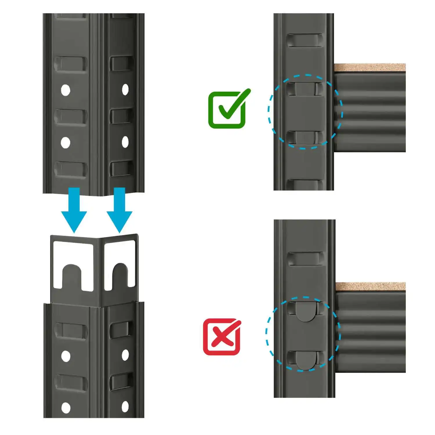 OioDual Metal Shelf Tiny Grey, Shelf for Home, Storage Rack, Storage Rack, Furniture, Office, Divisible Storage Shelves, Screwless, 240kg, 4 shelves MDF, 150x60x30cm