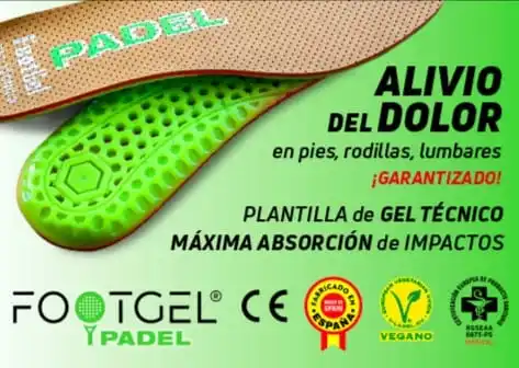 Footgel PADEL insole, suitable for relieving and preventing pain in the chain of impacts of PADEL players, children and adults, adaptable to any Slipper