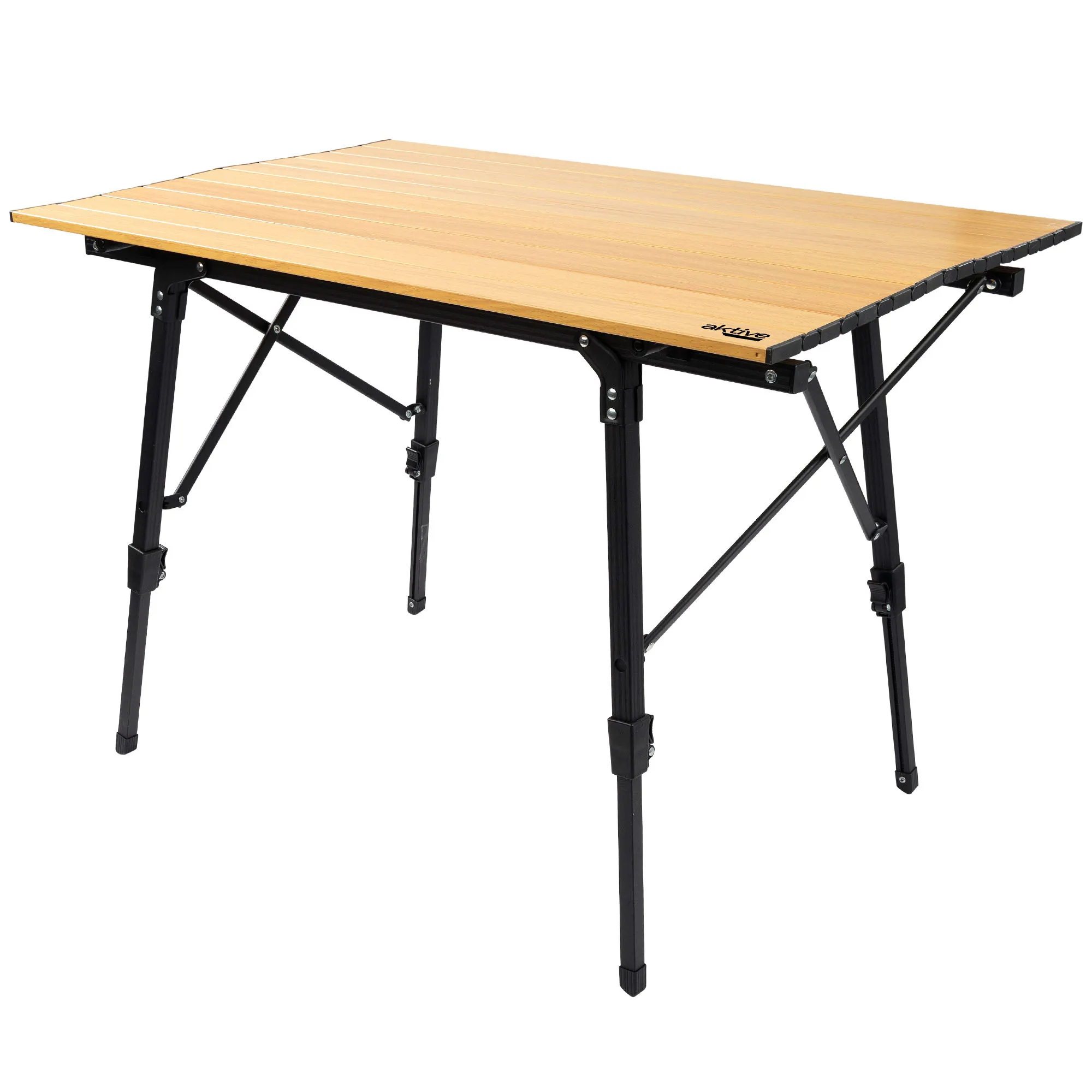 Mesa plegable regulable en altura Aktive para camping estilo Glamping, medidas 90x57x45/70cm.